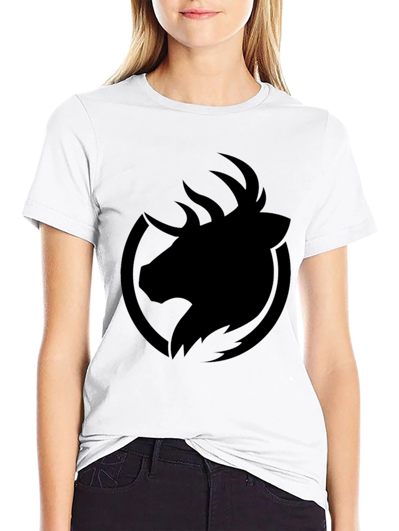 Mens Black Graphic Tee - Deer Logo T-Shirt