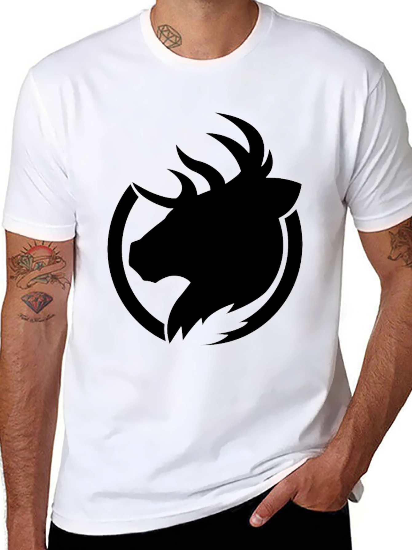 Mens Black Graphic Tee - Deer Logo T-Shirt