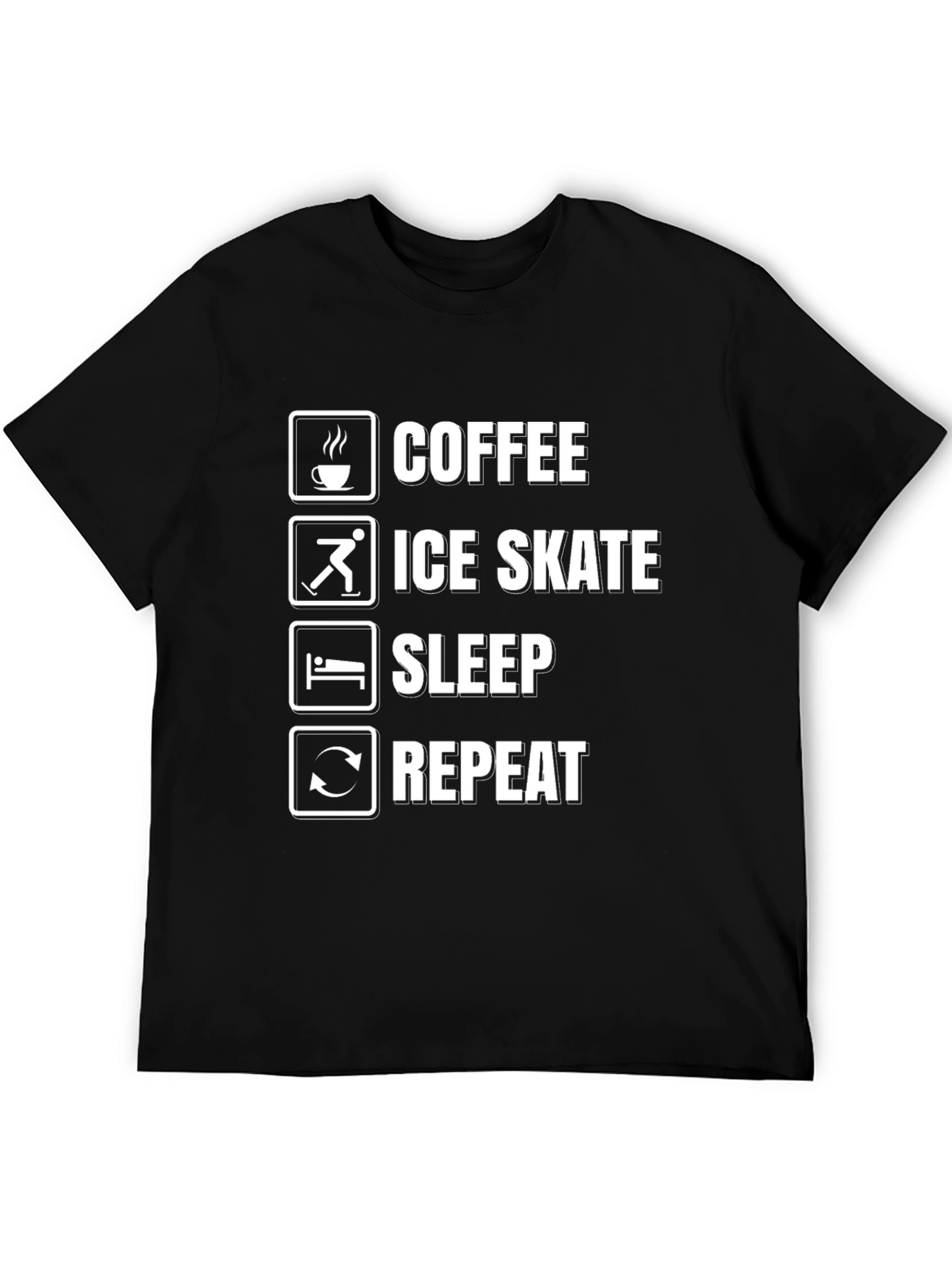 Coffee Ice Skate Sleep Repeat Black Graphic T-Shirt