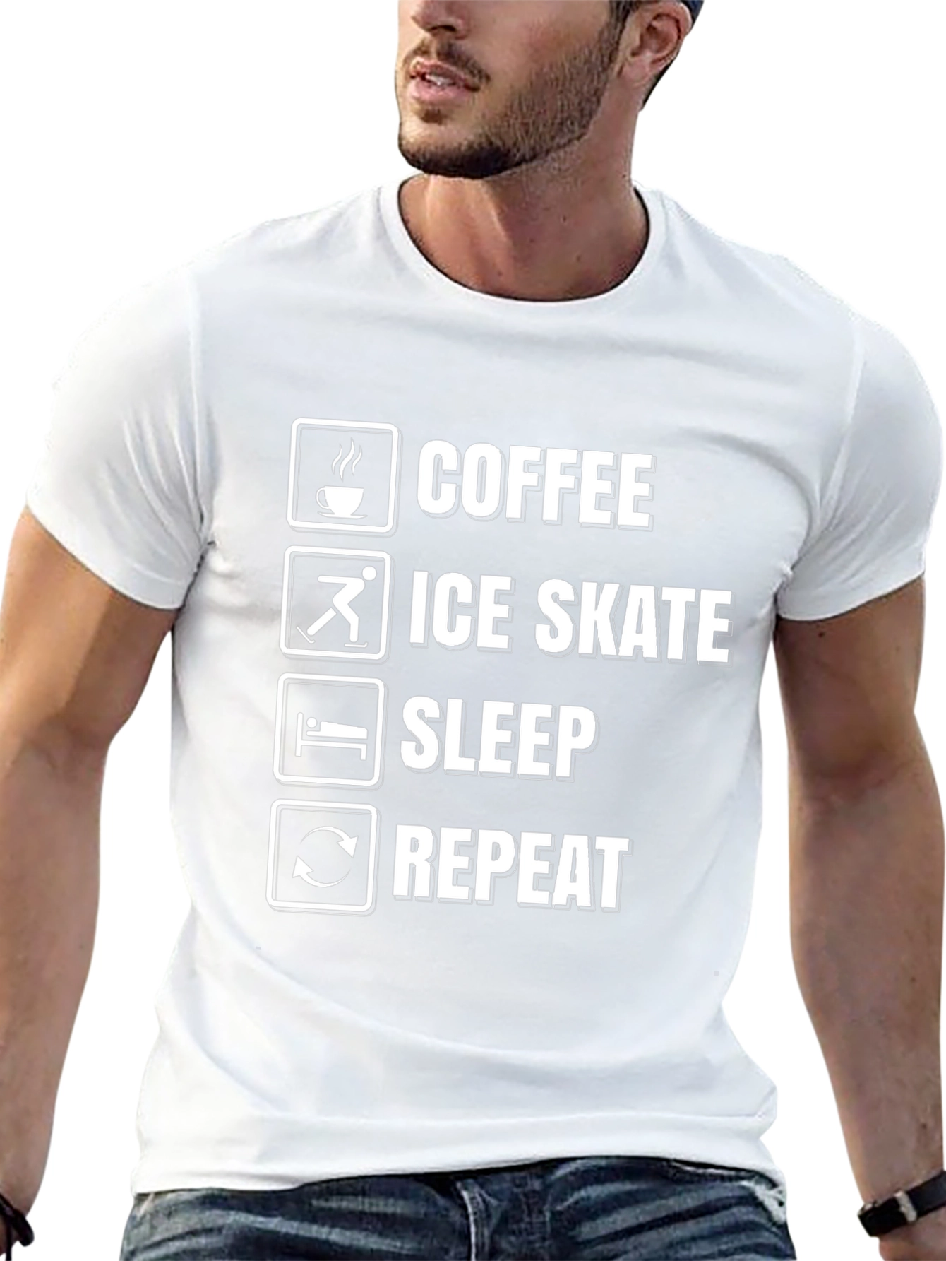 Coffee Ice Skate Sleep Repeat Black Graphic T-Shirt