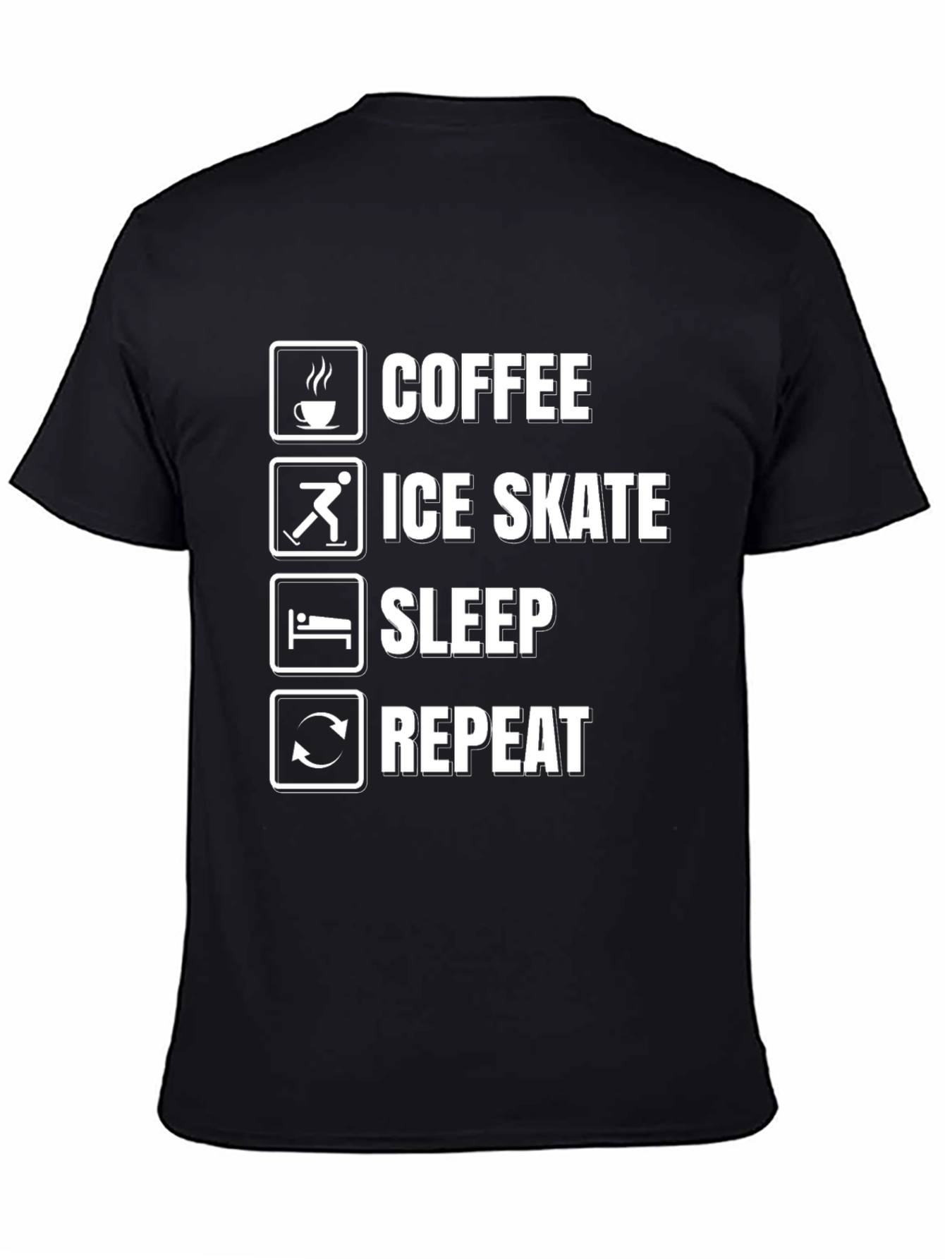 Coffee Ice Skate Sleep Repeat Black Graphic T-Shirt