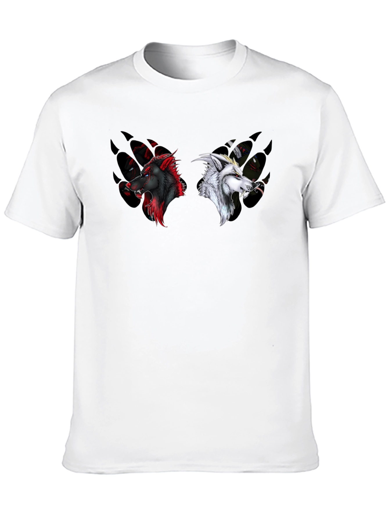Yin Yang Wolves Graphic Tee - Black Cotton T-Shirt