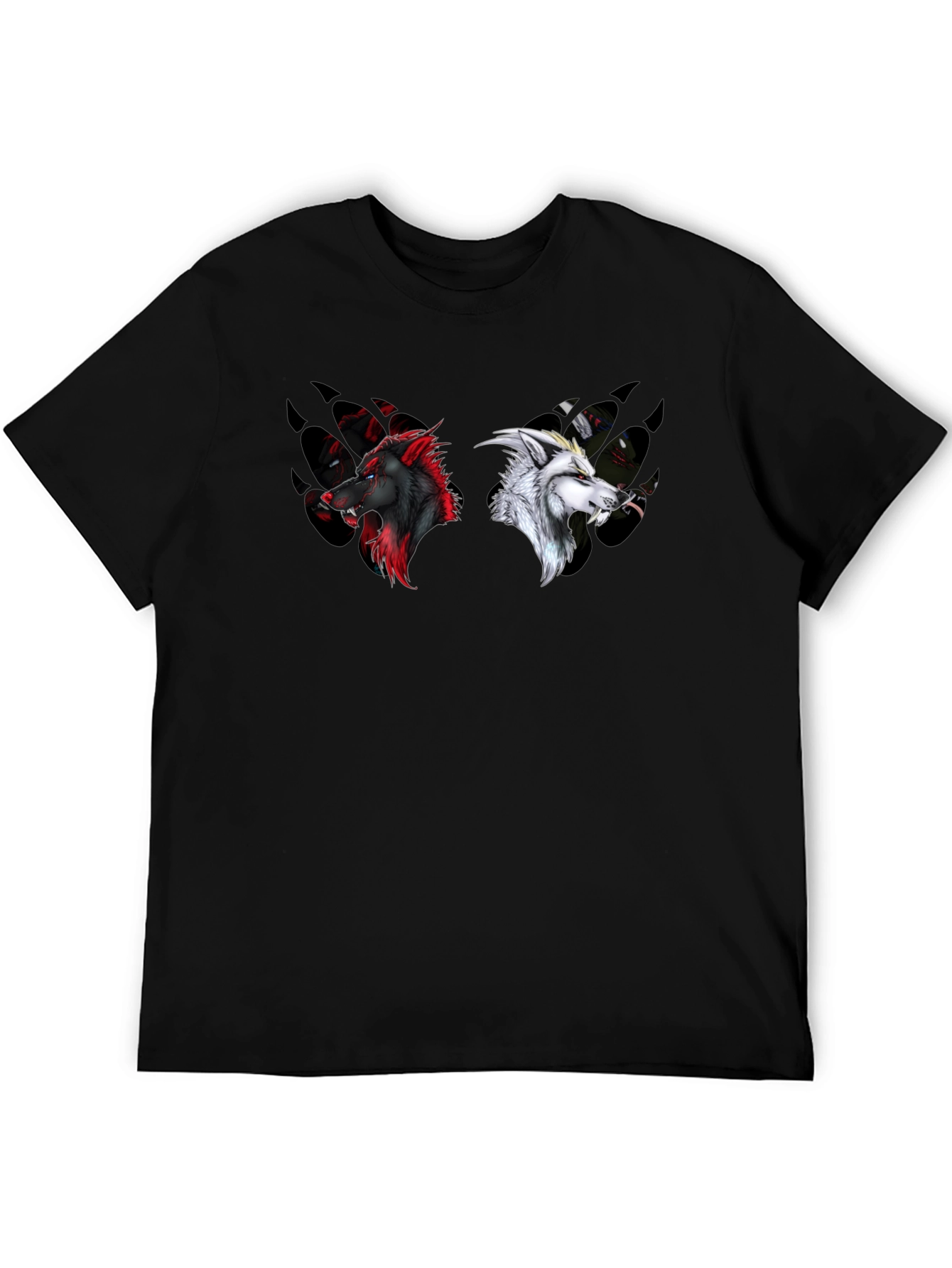 Yin Yang Wolves Graphic Tee - Black Cotton T-Shirt