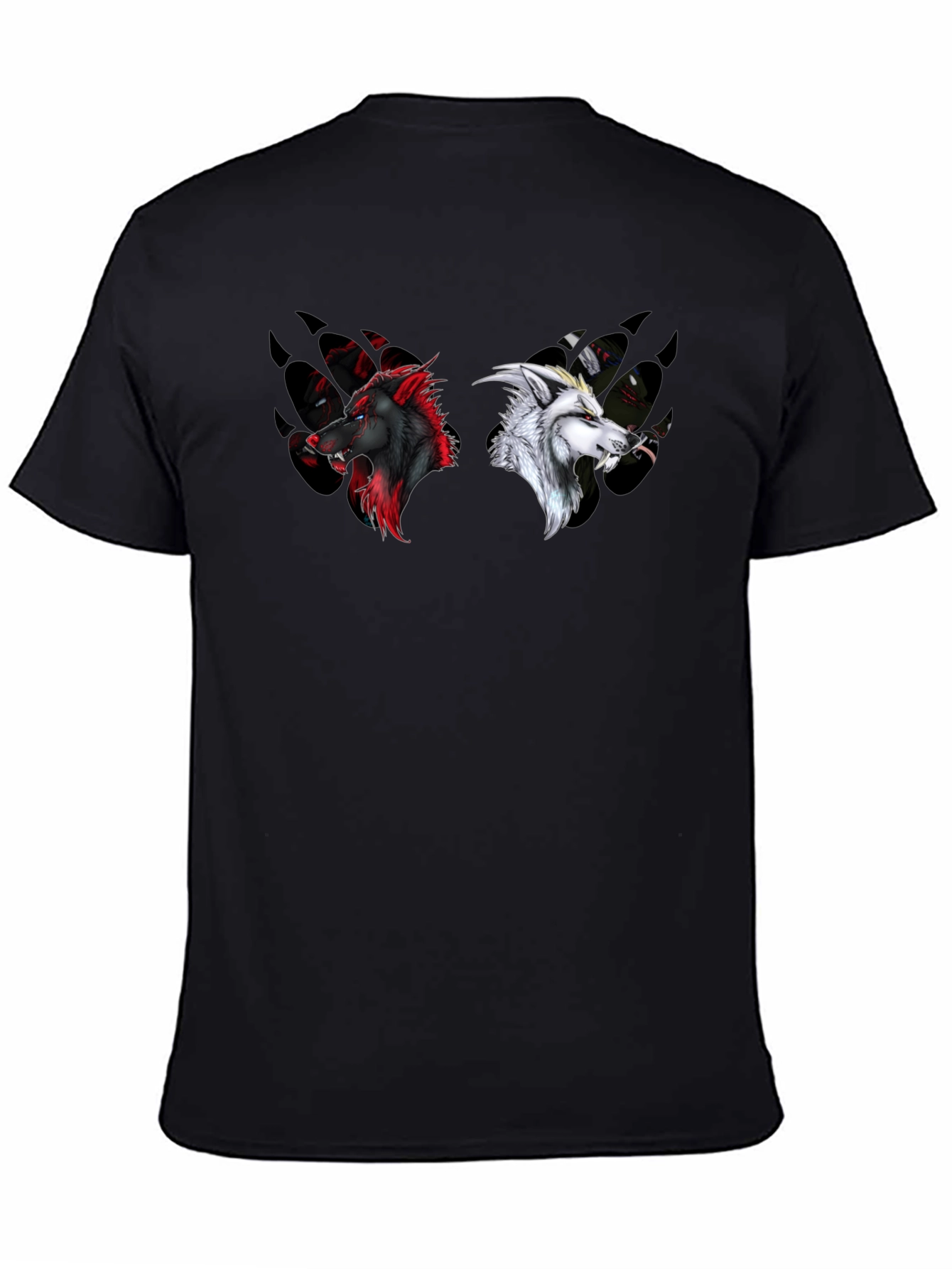 Yin Yang Wolves Graphic Tee - Black Cotton T-Shirt