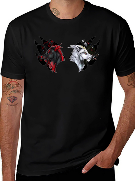 Yin Yang Wolves Graphic Tee - Black Cotton T-Shirt
