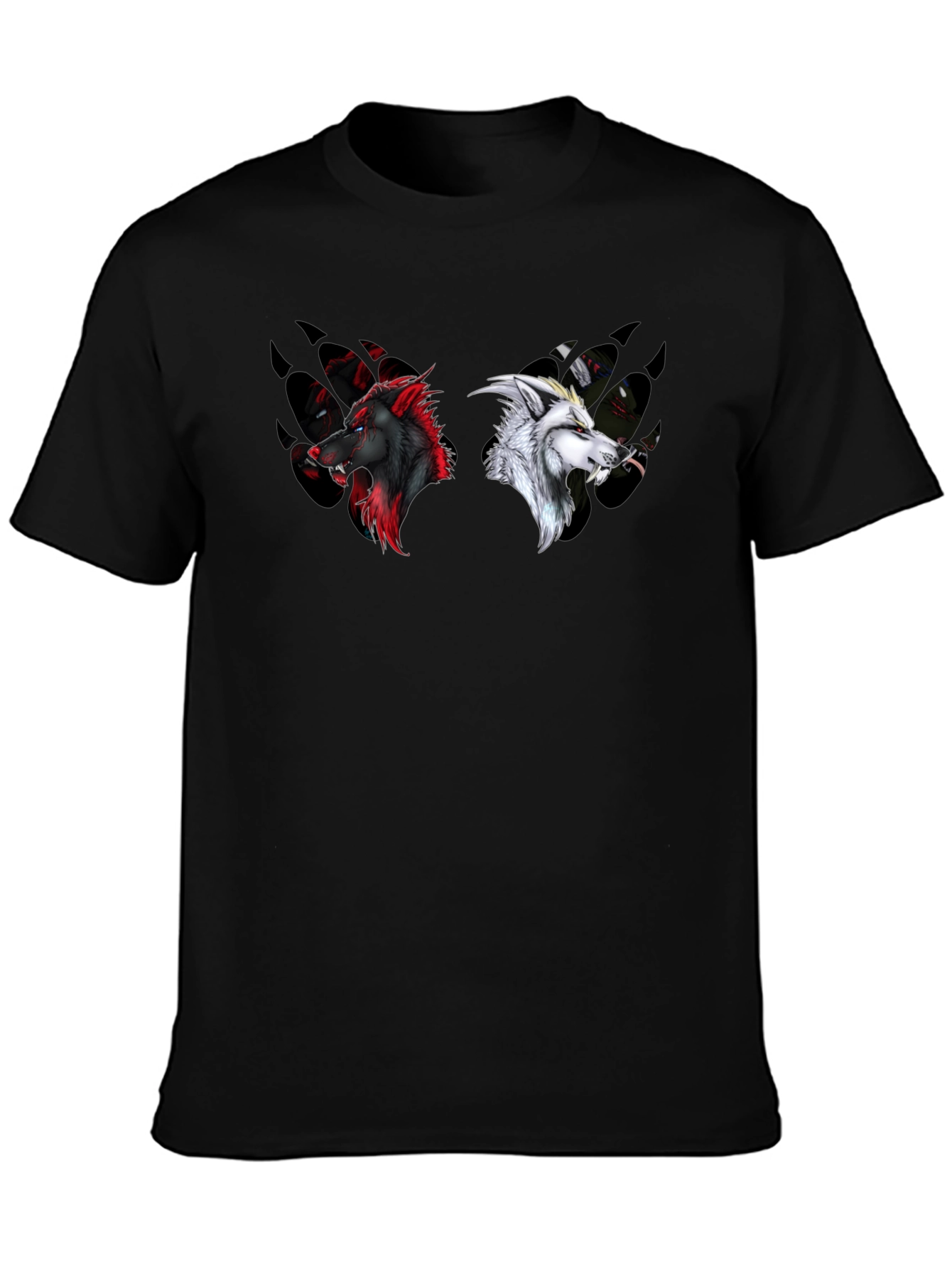 Yin Yang Wolves Graphic Tee - Black Cotton T-Shirt