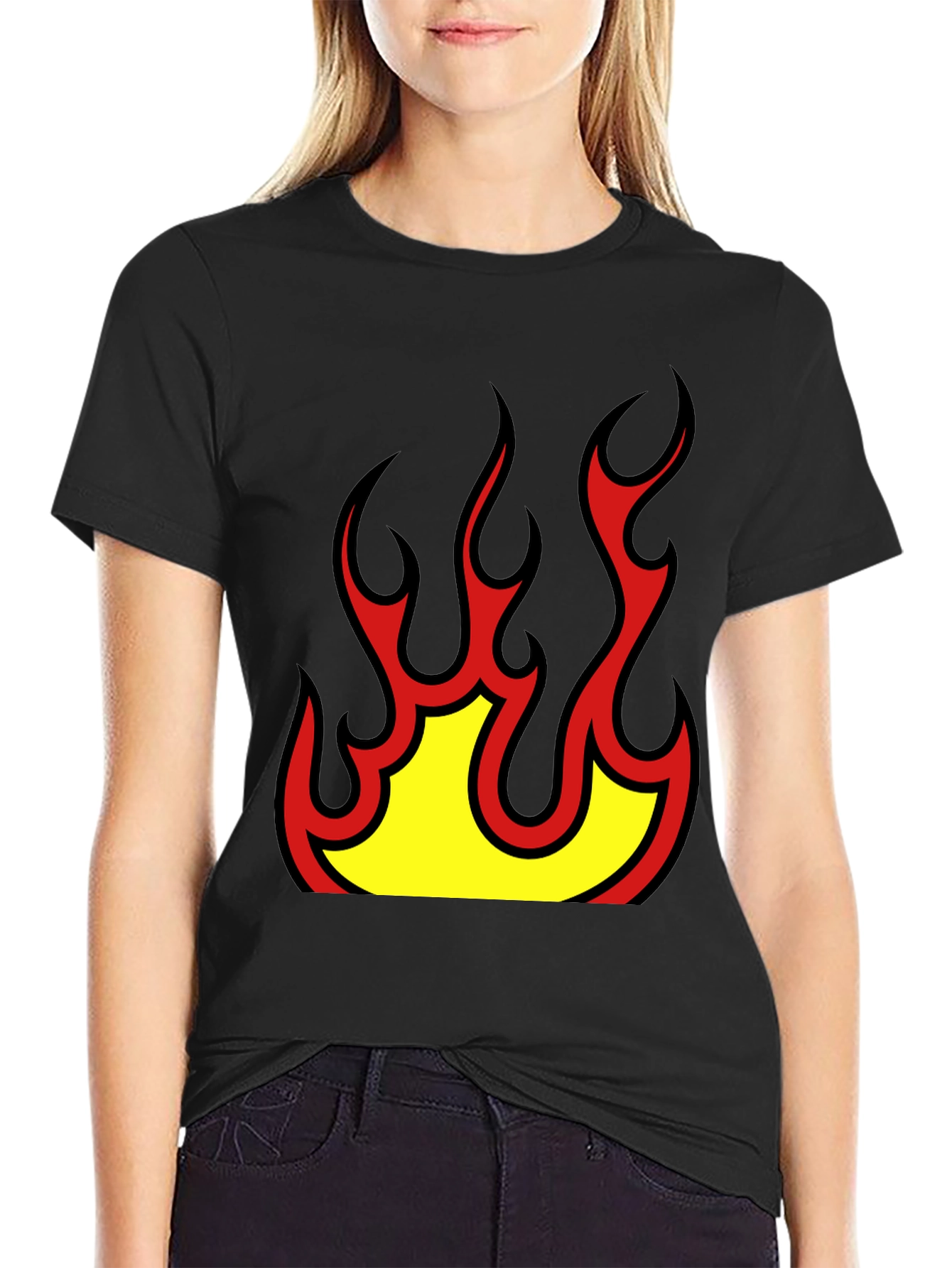 Bold Flame Graphic Black T-Shirt