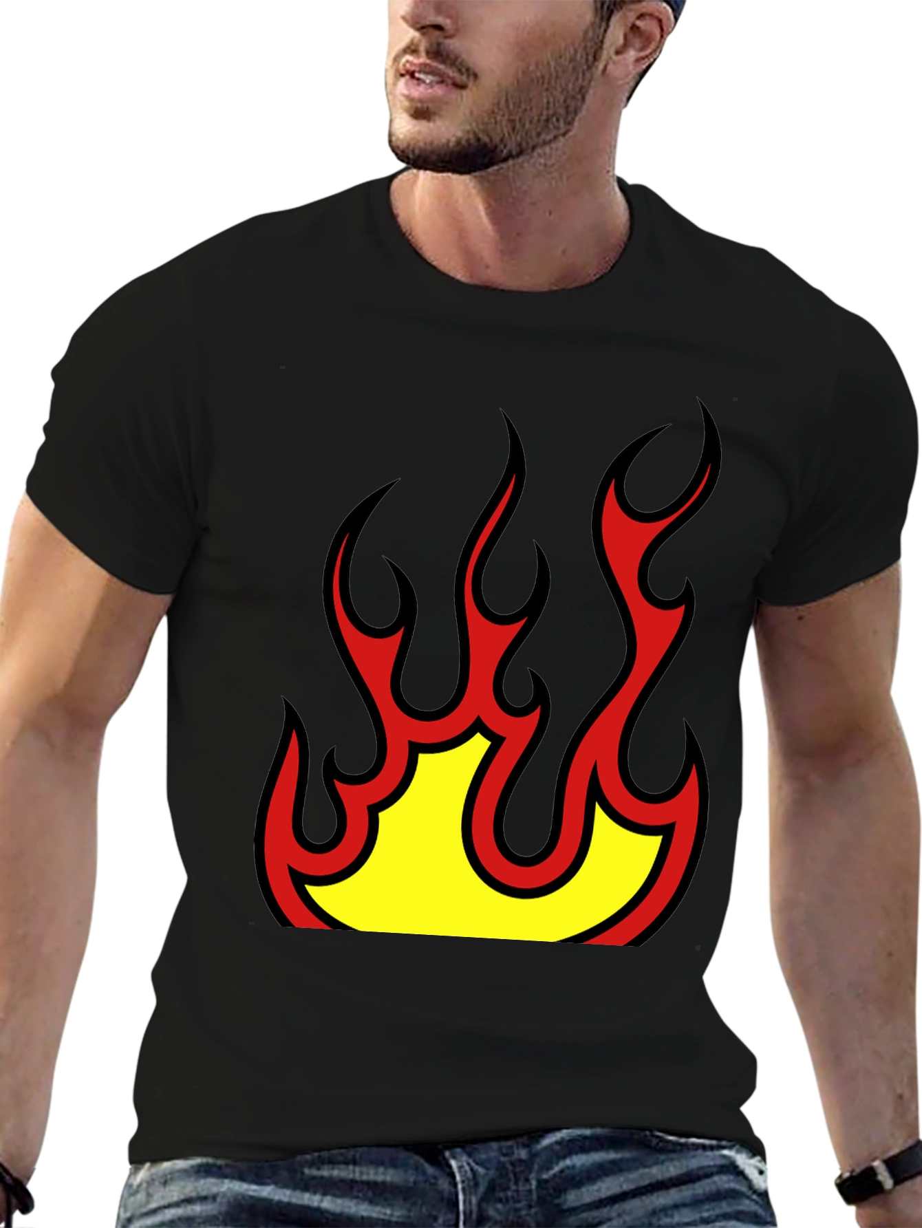 Bold Flame Graphic Black T-Shirt