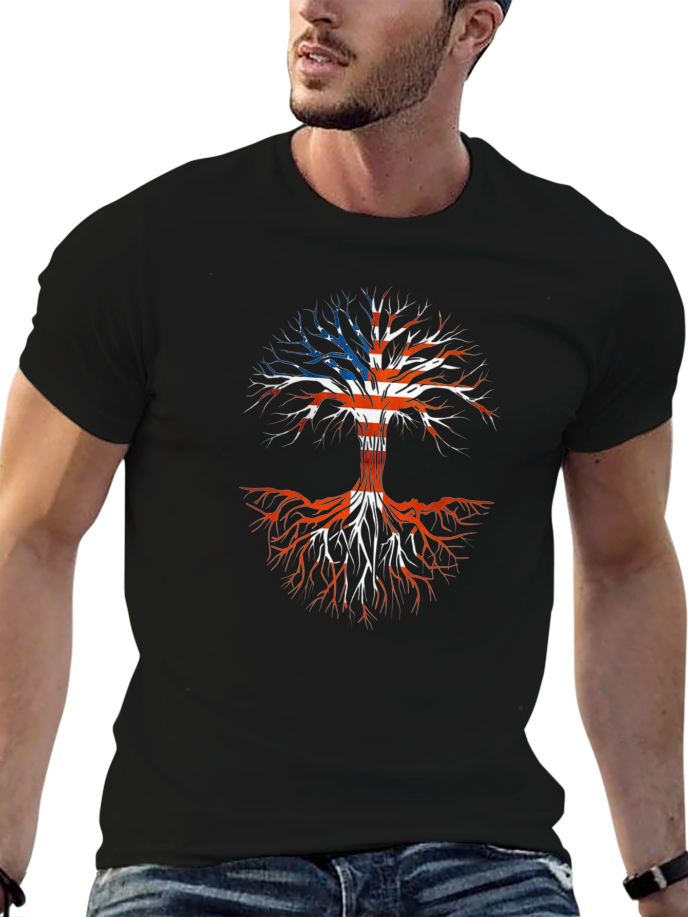 USA Roots Tree Graphic Tee - Patriotic American T-Shirt