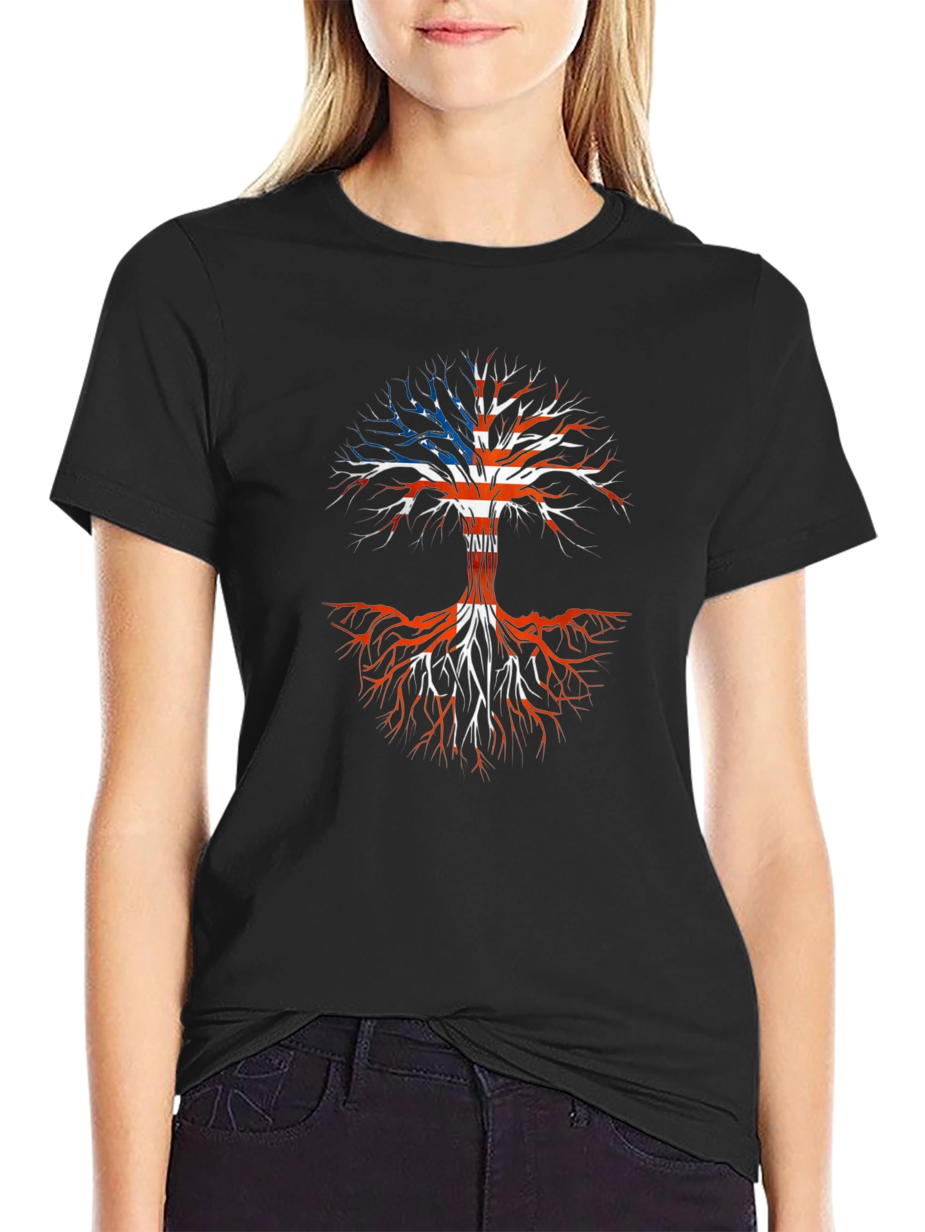 USA Roots Tree Graphic Tee - Patriotic American T-Shirt