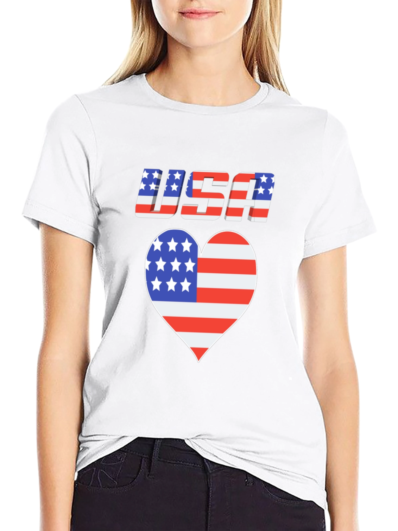 USA Flag Heart Graphic Black T-Shirt Patriotic