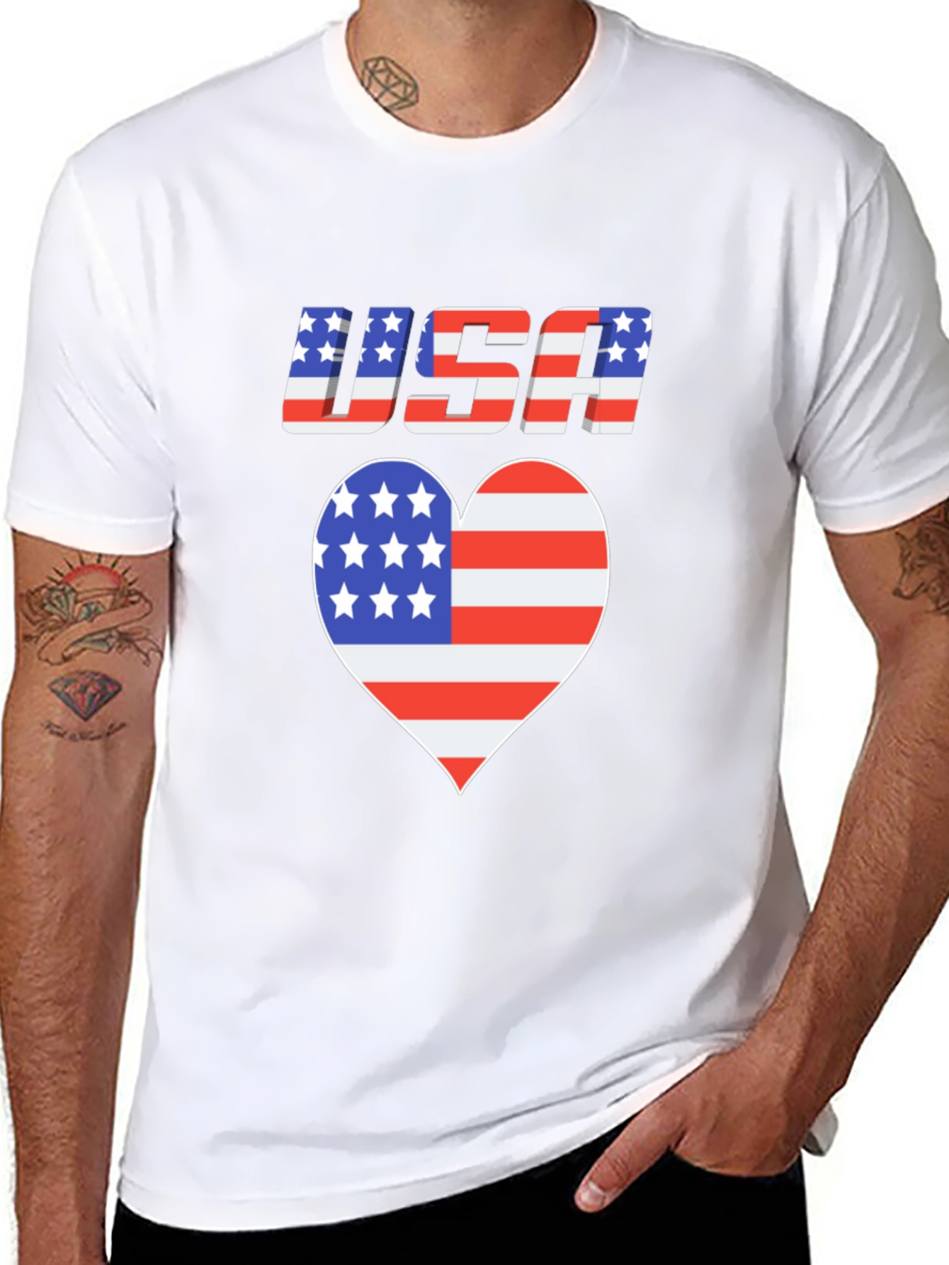 USA Flag Heart Graphic Black T-Shirt Patriotic
