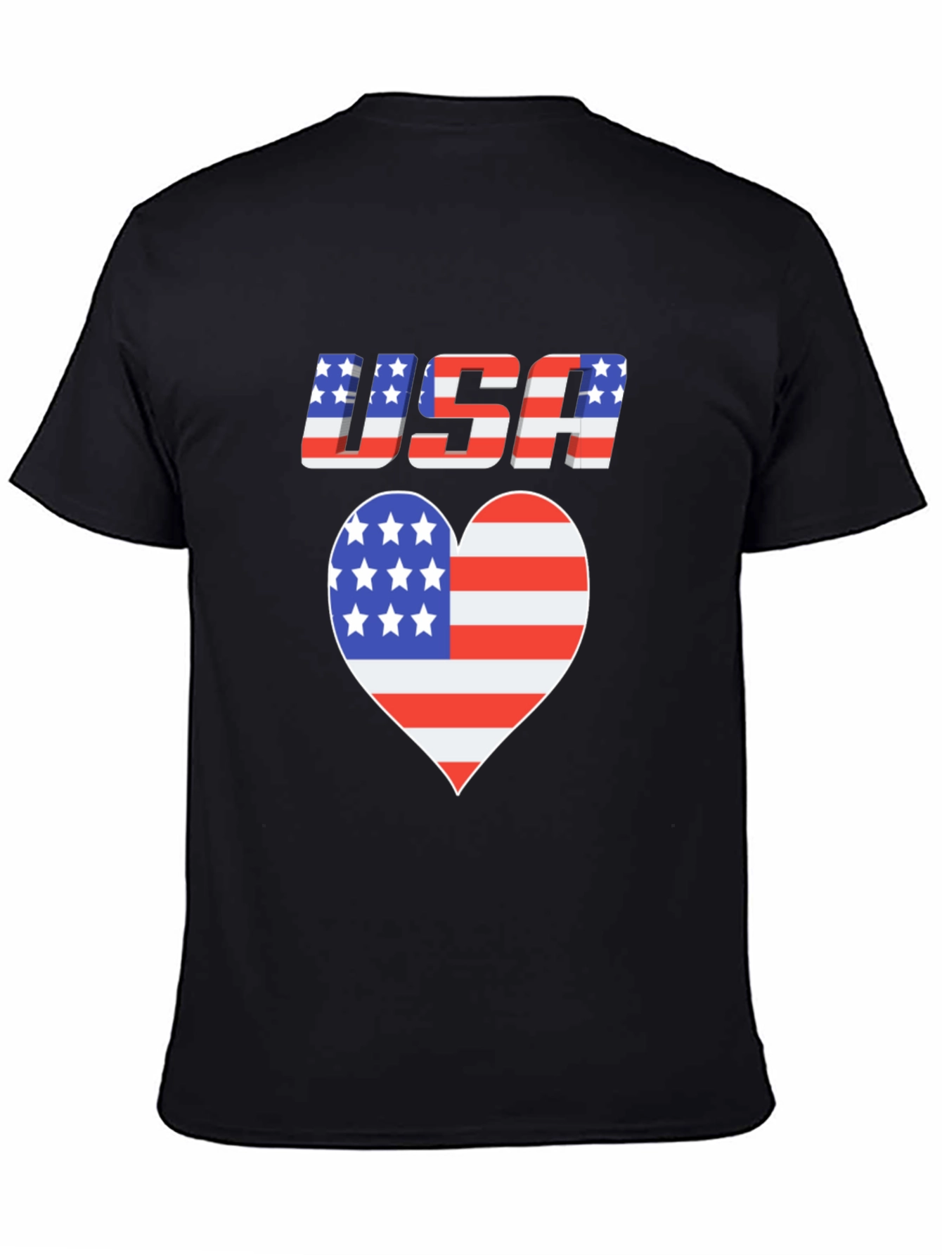 USA Flag Heart Graphic Black T-Shirt Patriotic