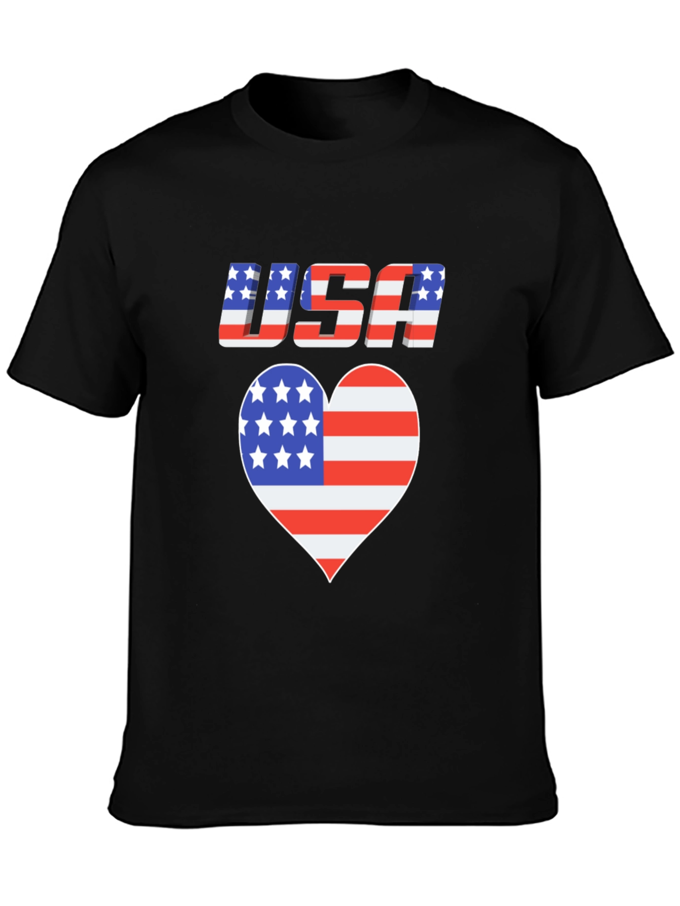 USA Flag Heart Graphic Black T-Shirt Patriotic