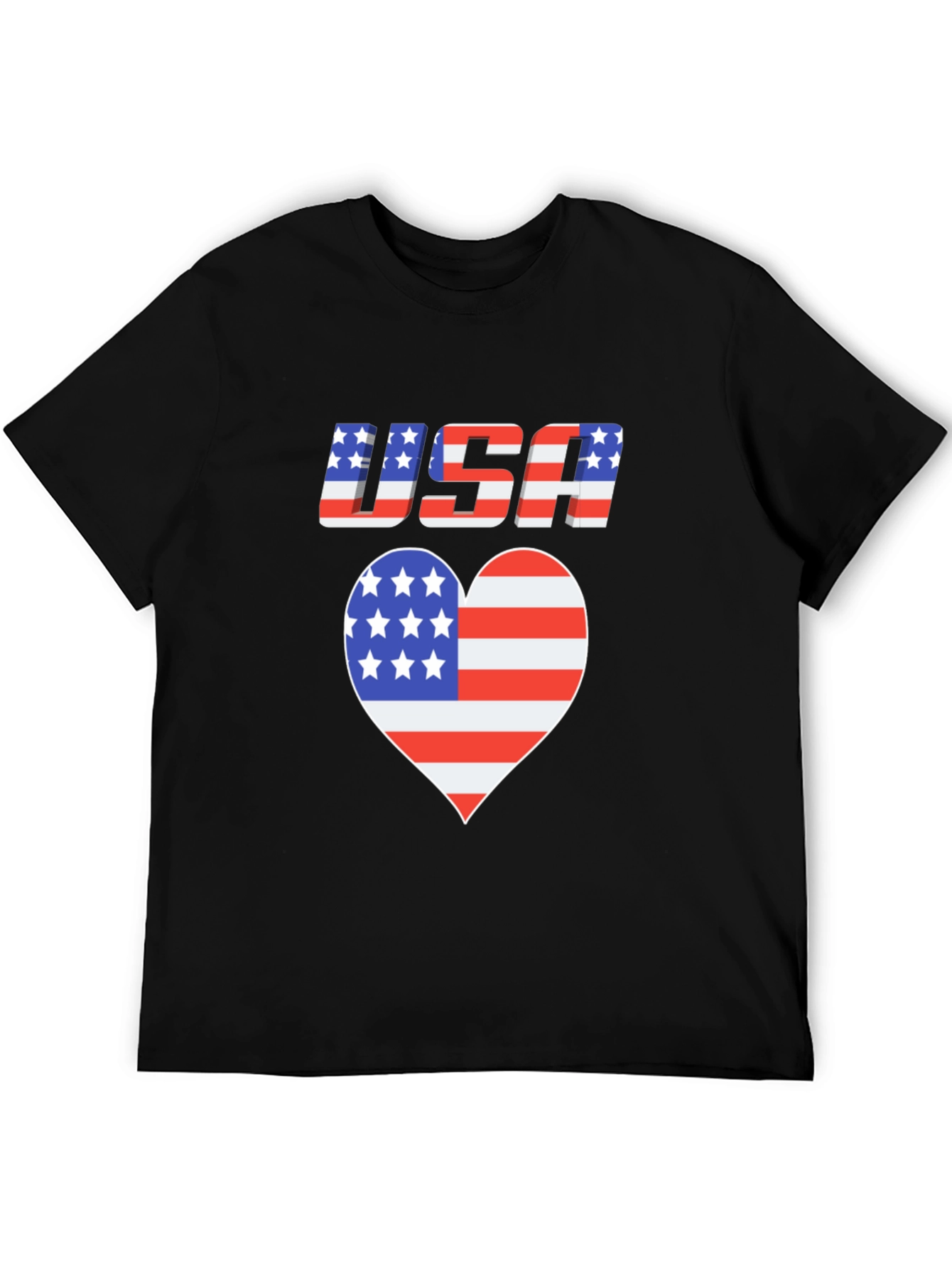 USA Flag Heart Graphic Black T-Shirt Patriotic