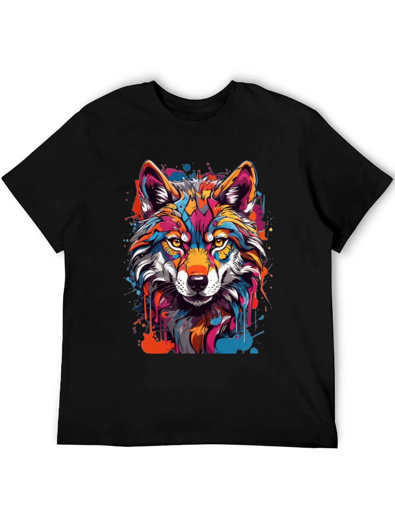 Vibrant Wolf Graphic Tee - Mens Black T-Shirt
