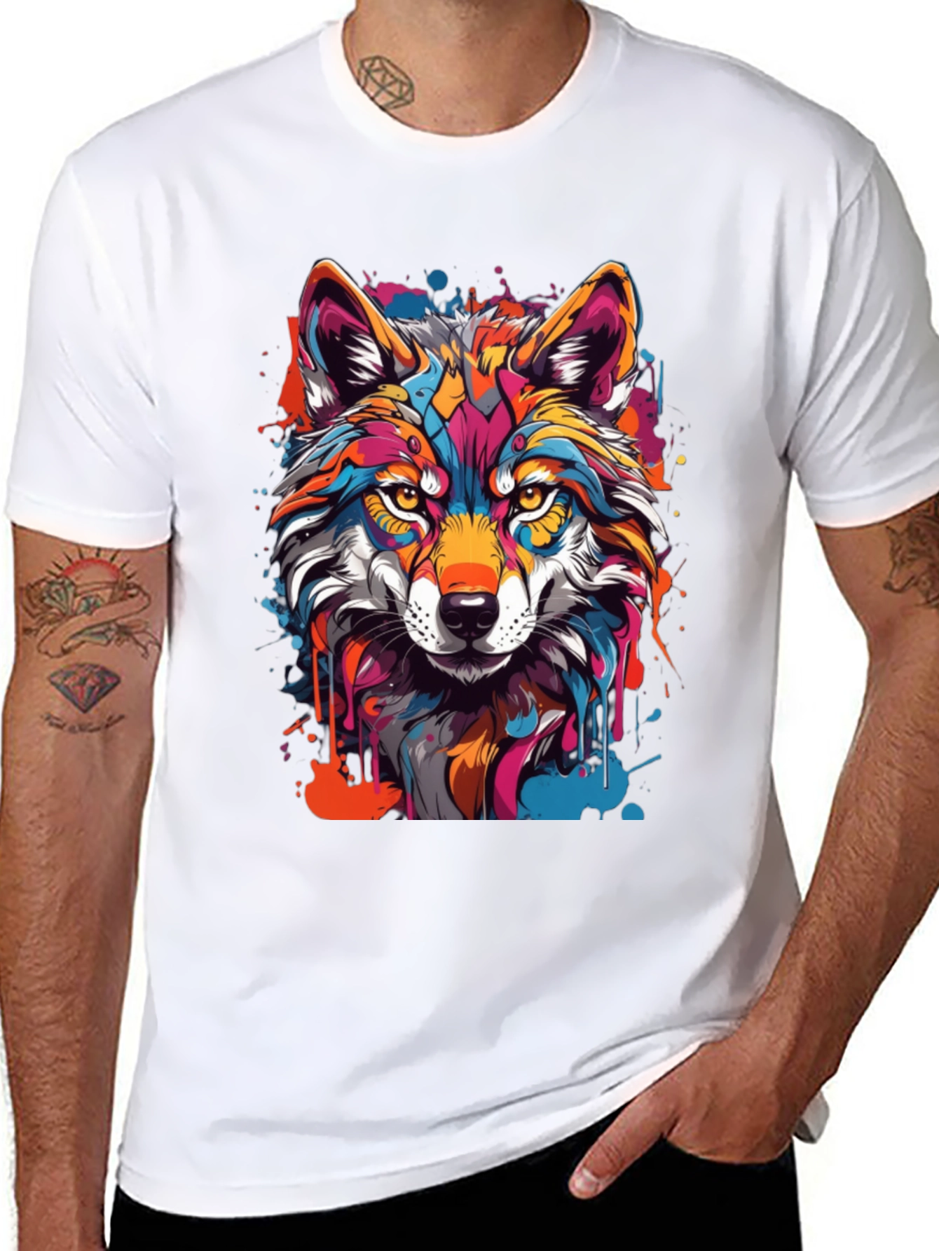 Vibrant Wolf Graphic Tee - Mens Black T-Shirt
