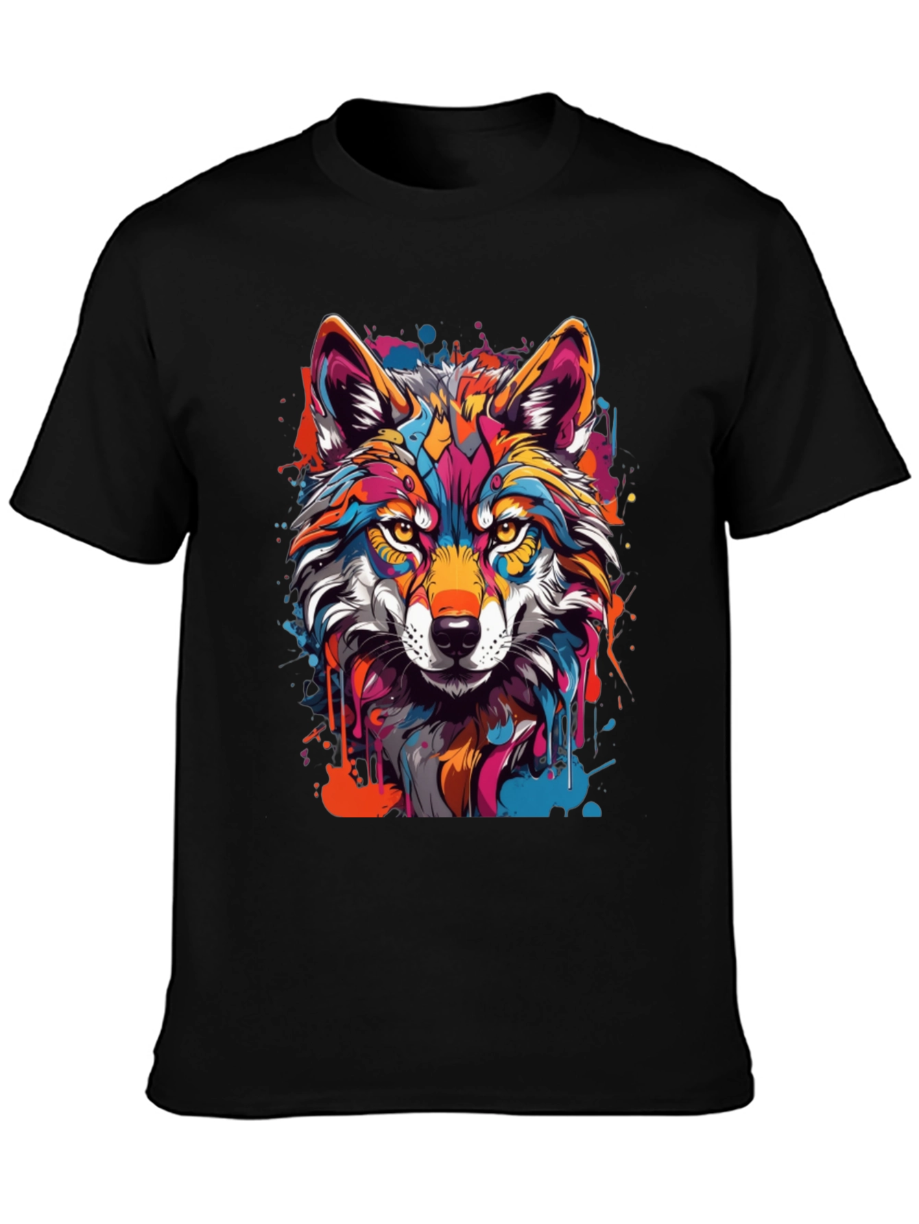 Vibrant Wolf Graphic Tee - Mens Black T-Shirt