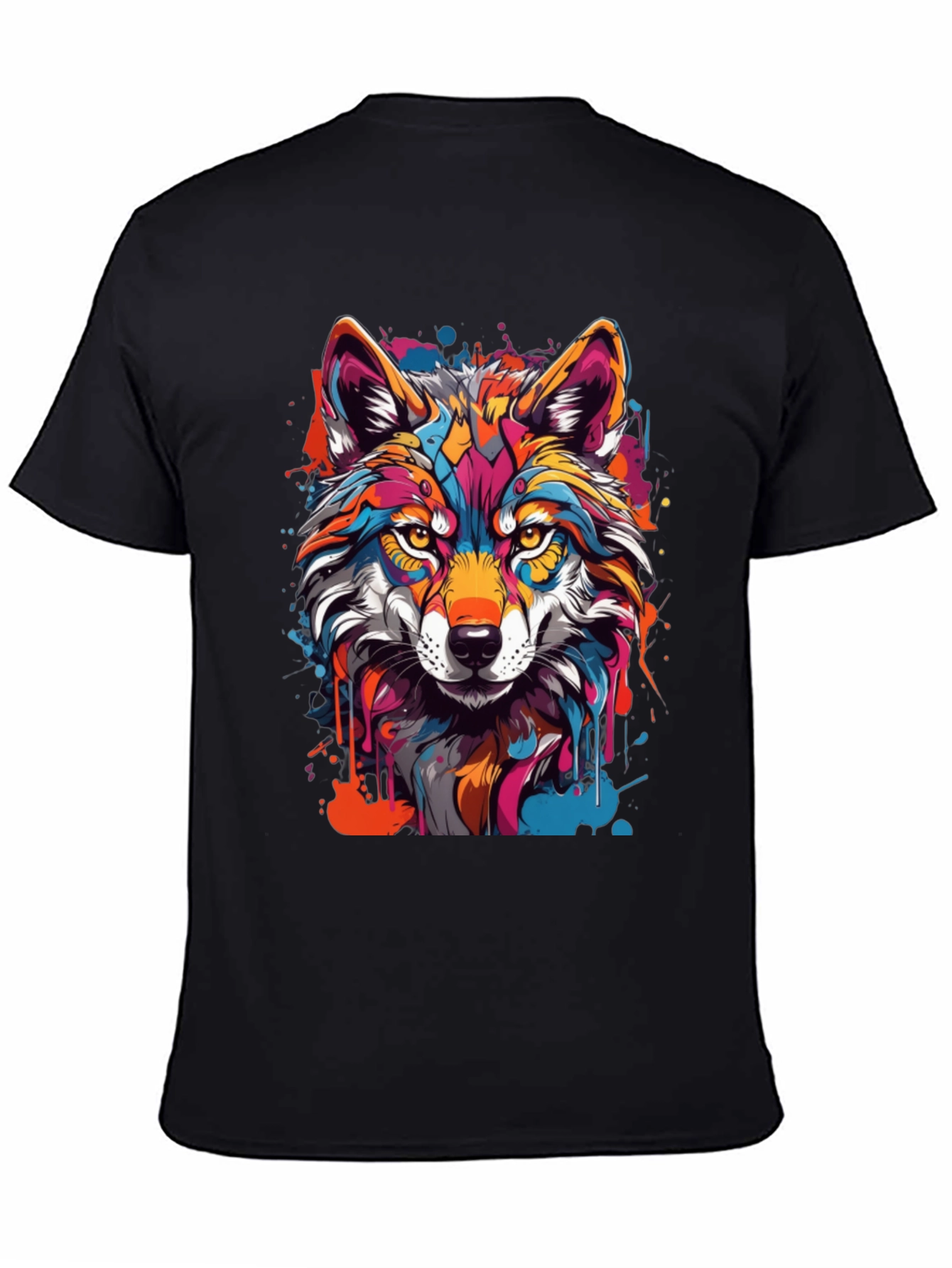 Vibrant Wolf Graphic Tee - Mens Black T-Shirt