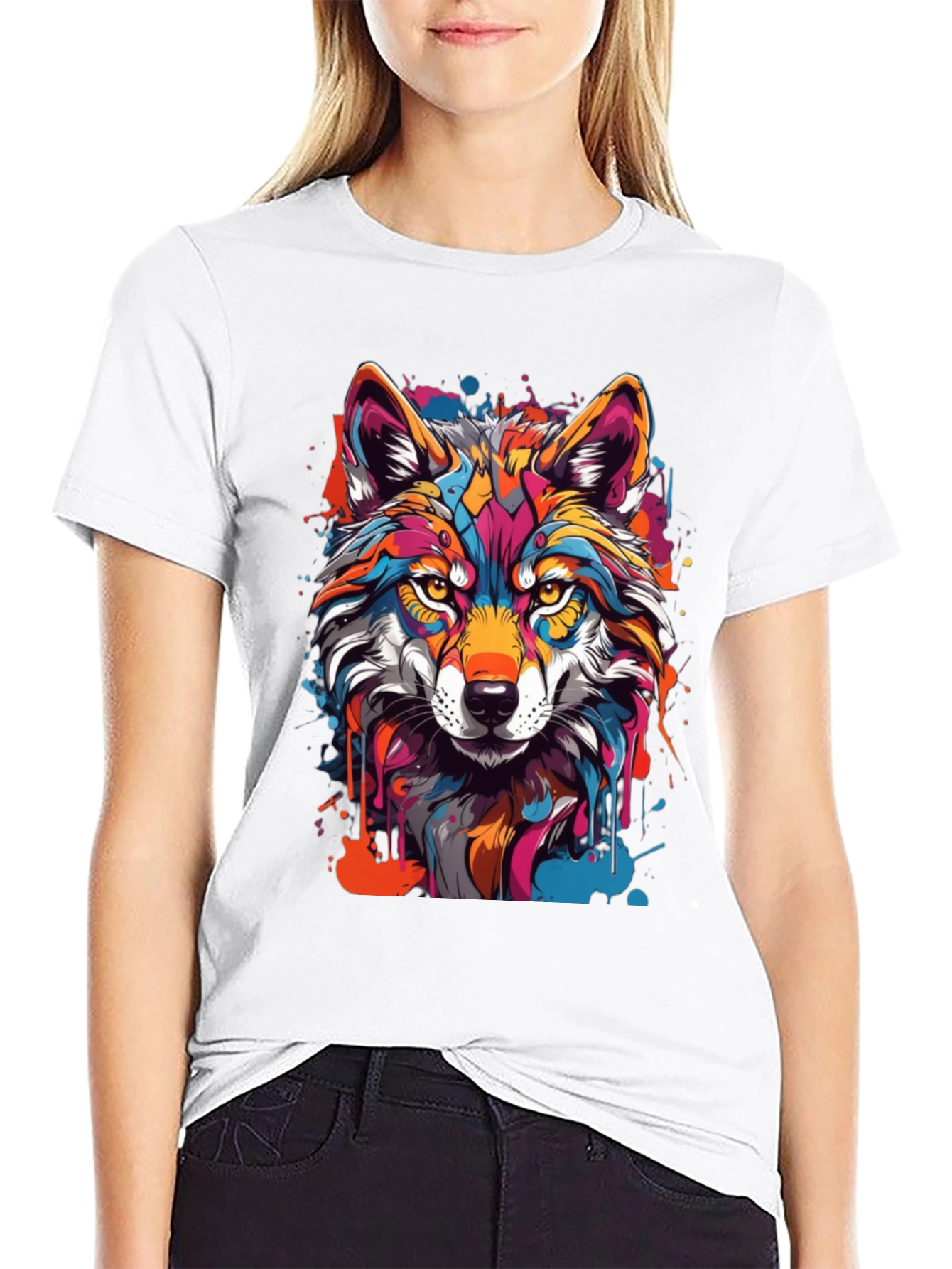 Vibrant Wolf Graphic Tee - Mens Black T-Shirt