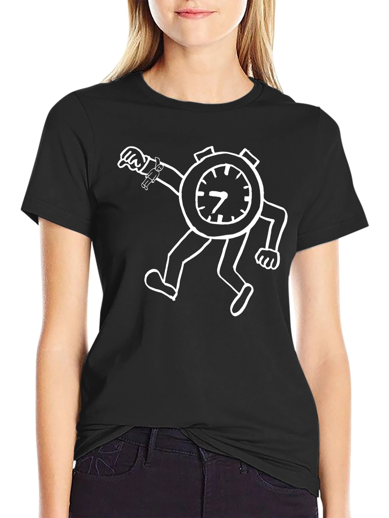 Novelty Cartoon Clock Graphic T-Shirt