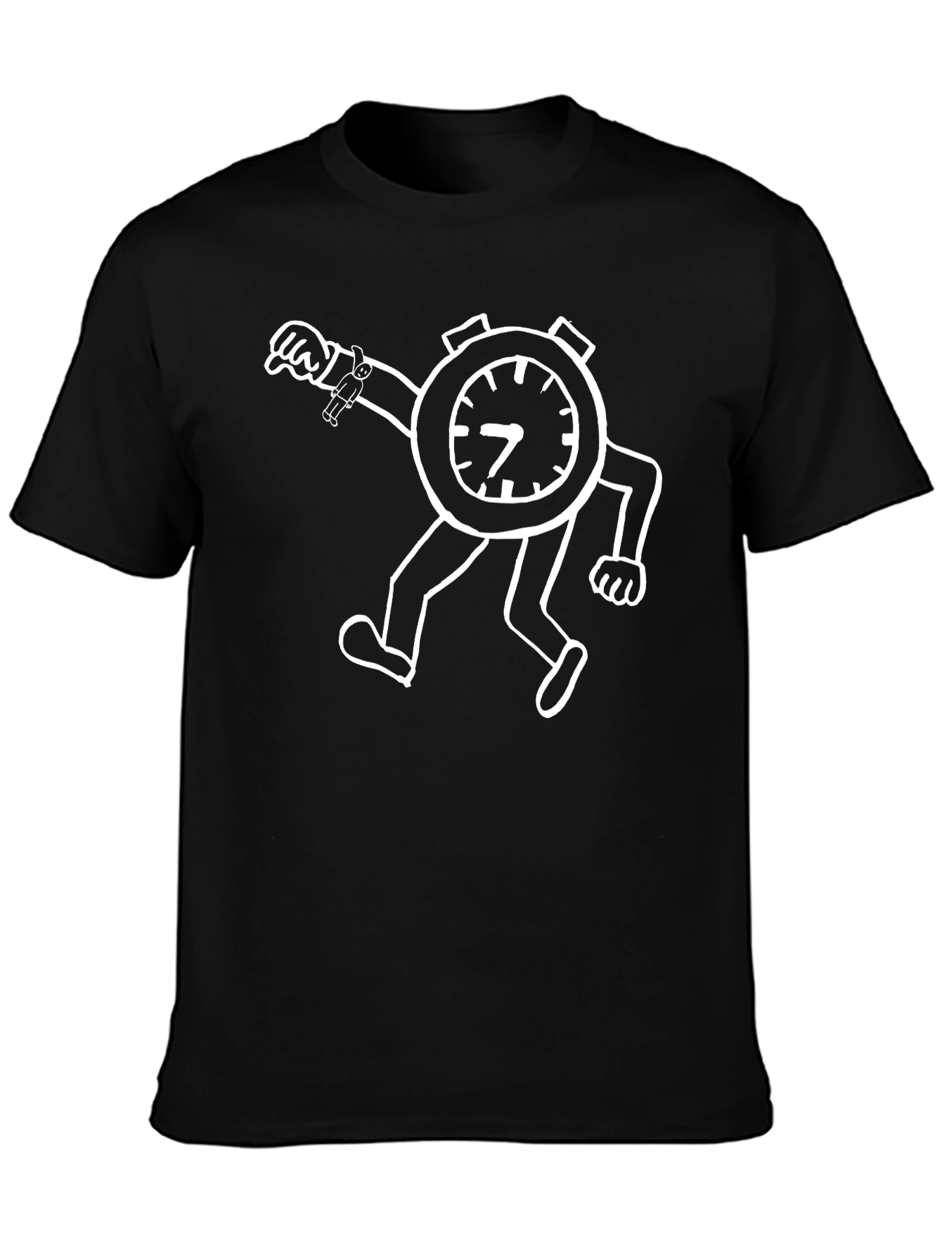 Novelty Cartoon Clock Graphic T-Shirt