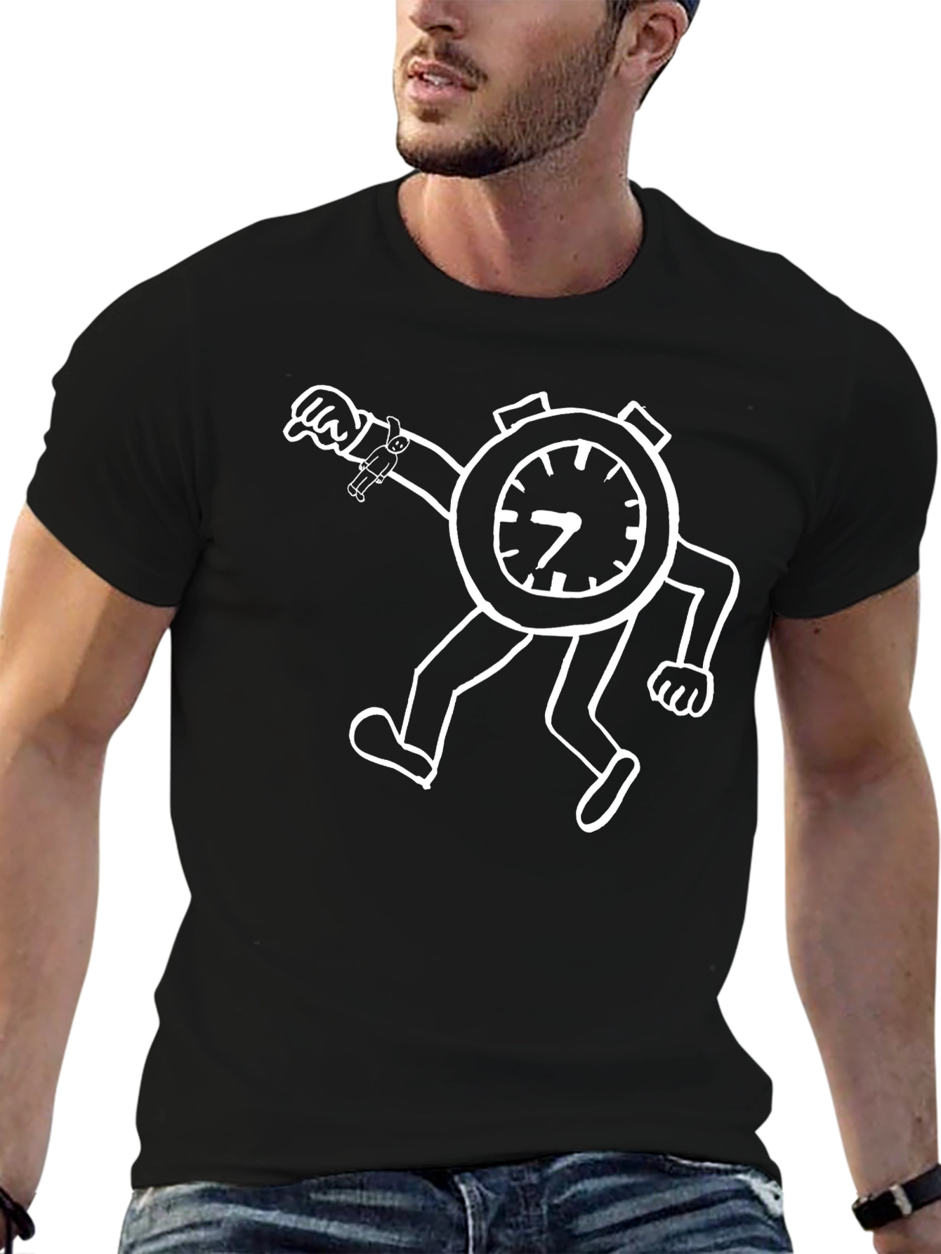 Novelty Cartoon Clock Graphic T-Shirt