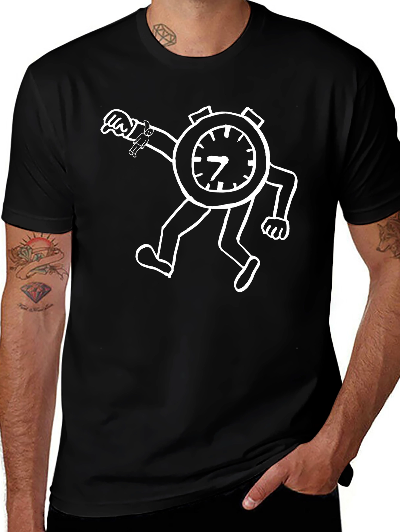Novelty Cartoon Clock Graphic T-Shirt