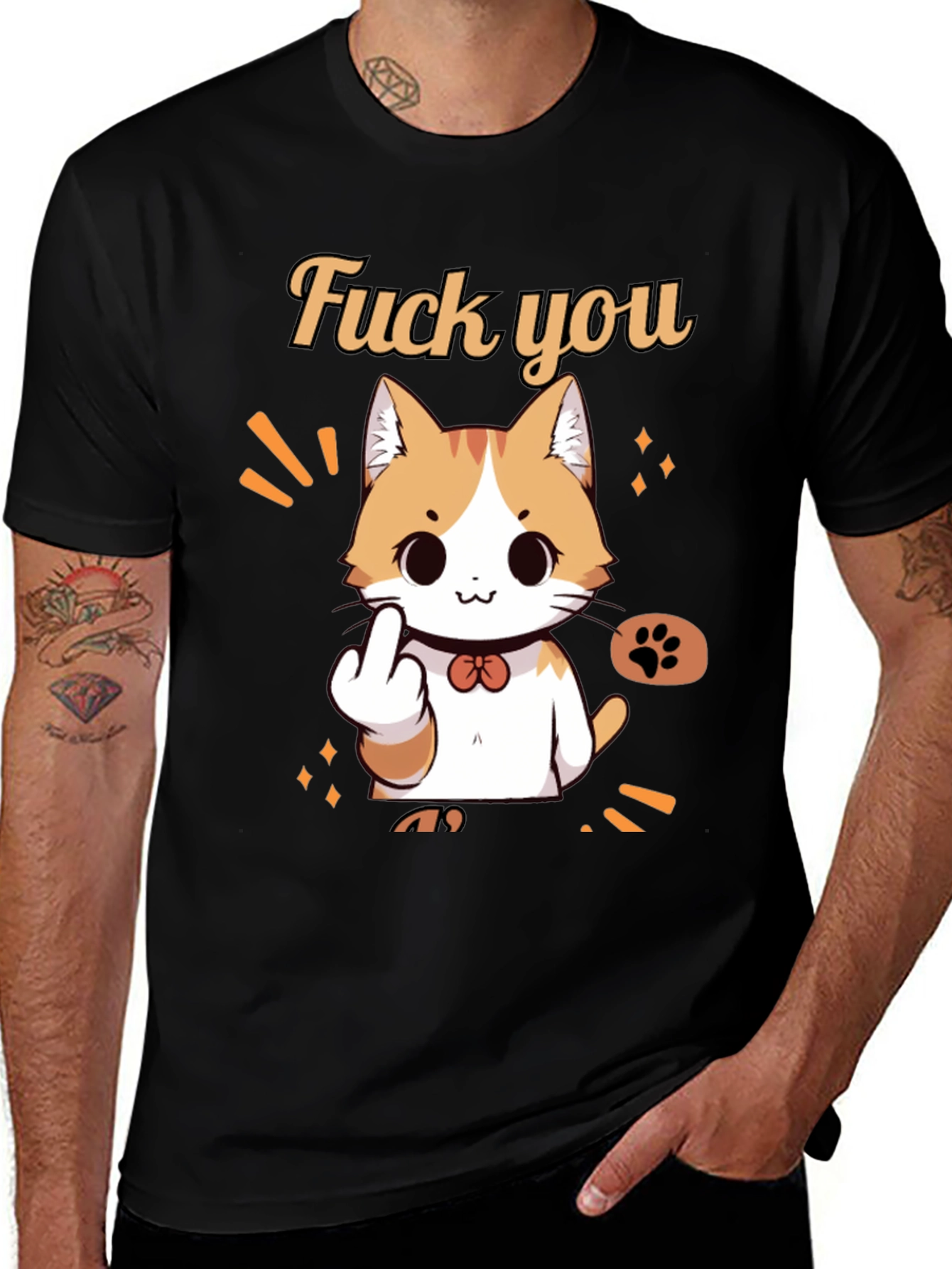 Funny Cat Middle Finger Graphic Tee