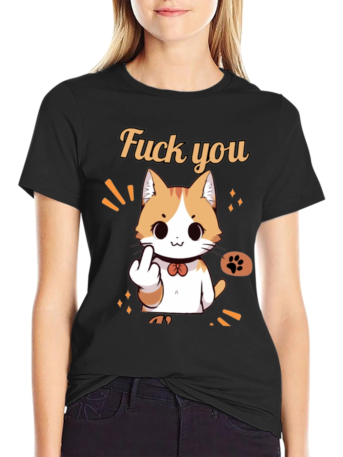 Funny Cat Middle Finger Graphic Tee