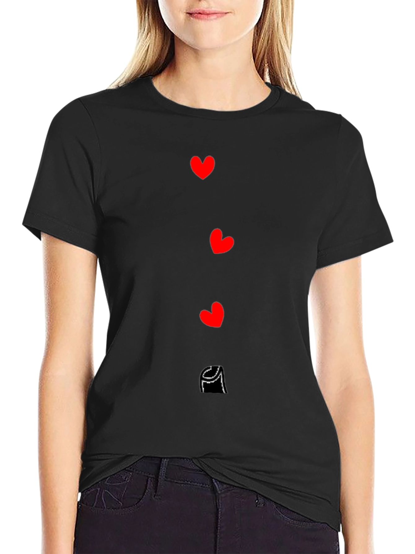 Mens Black T-shirt with Red Hearts & Crown Graphic