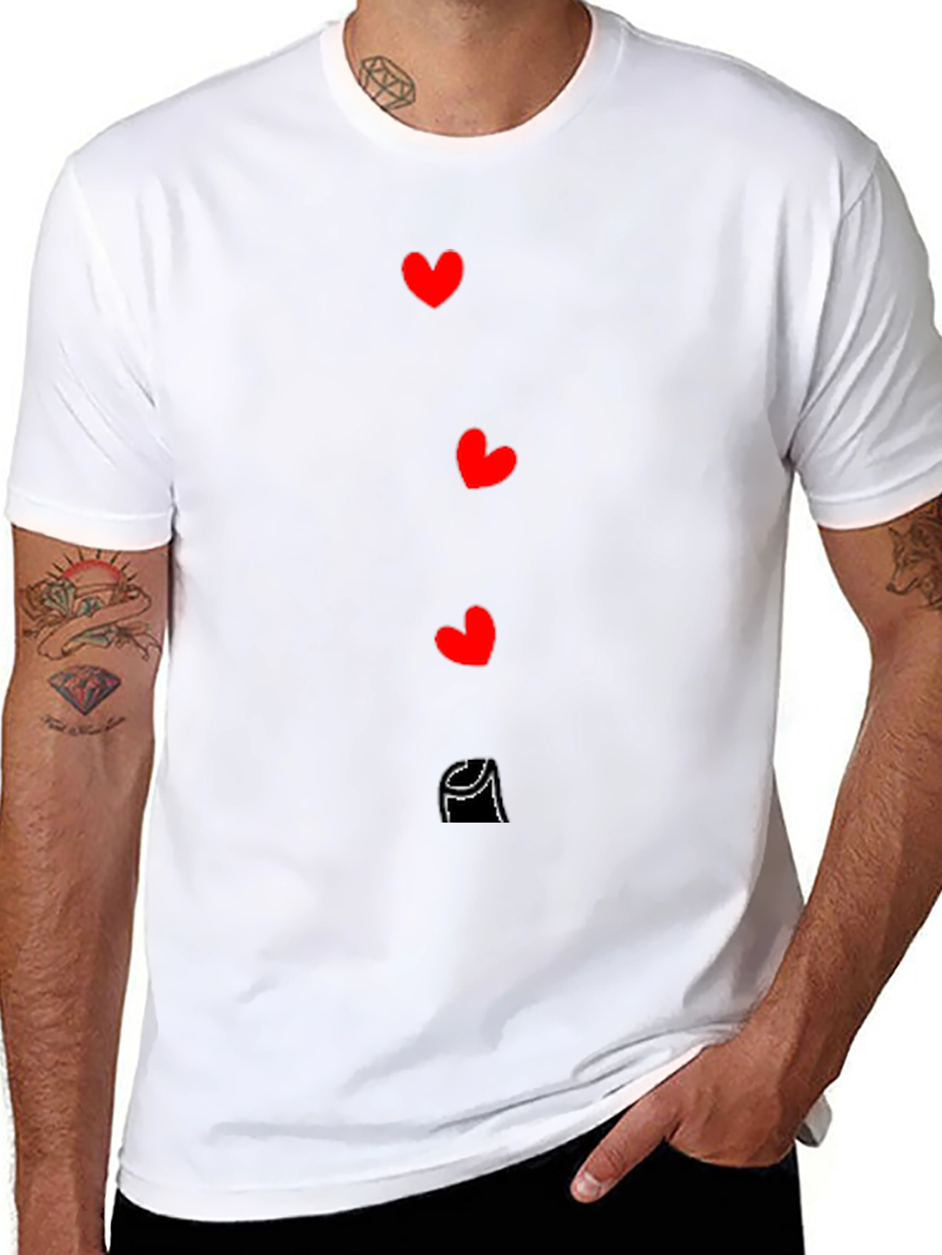 Mens Black T-shirt with Red Hearts & Crown Graphic