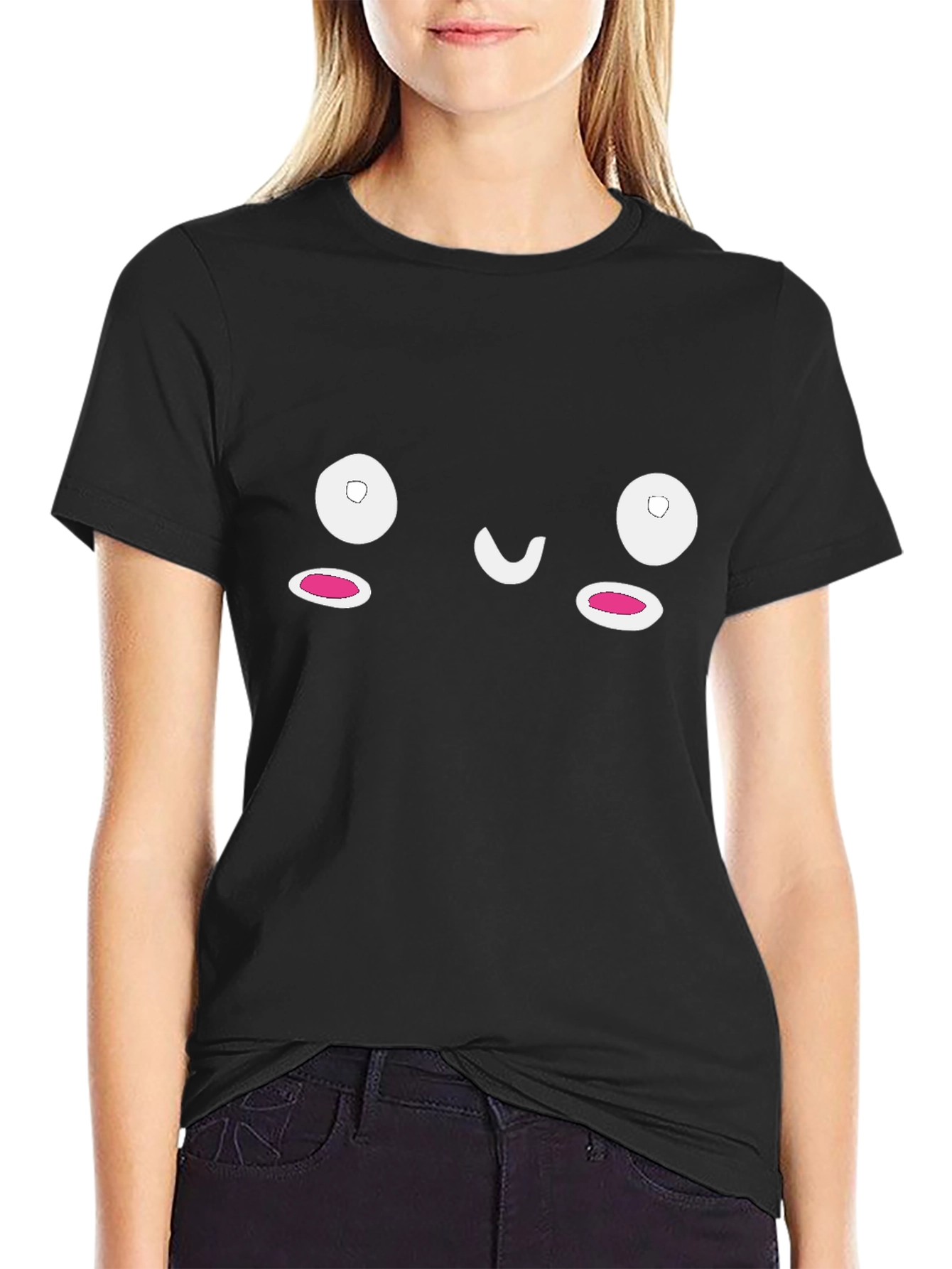 Cute Face Graphic Black T-Shirt
