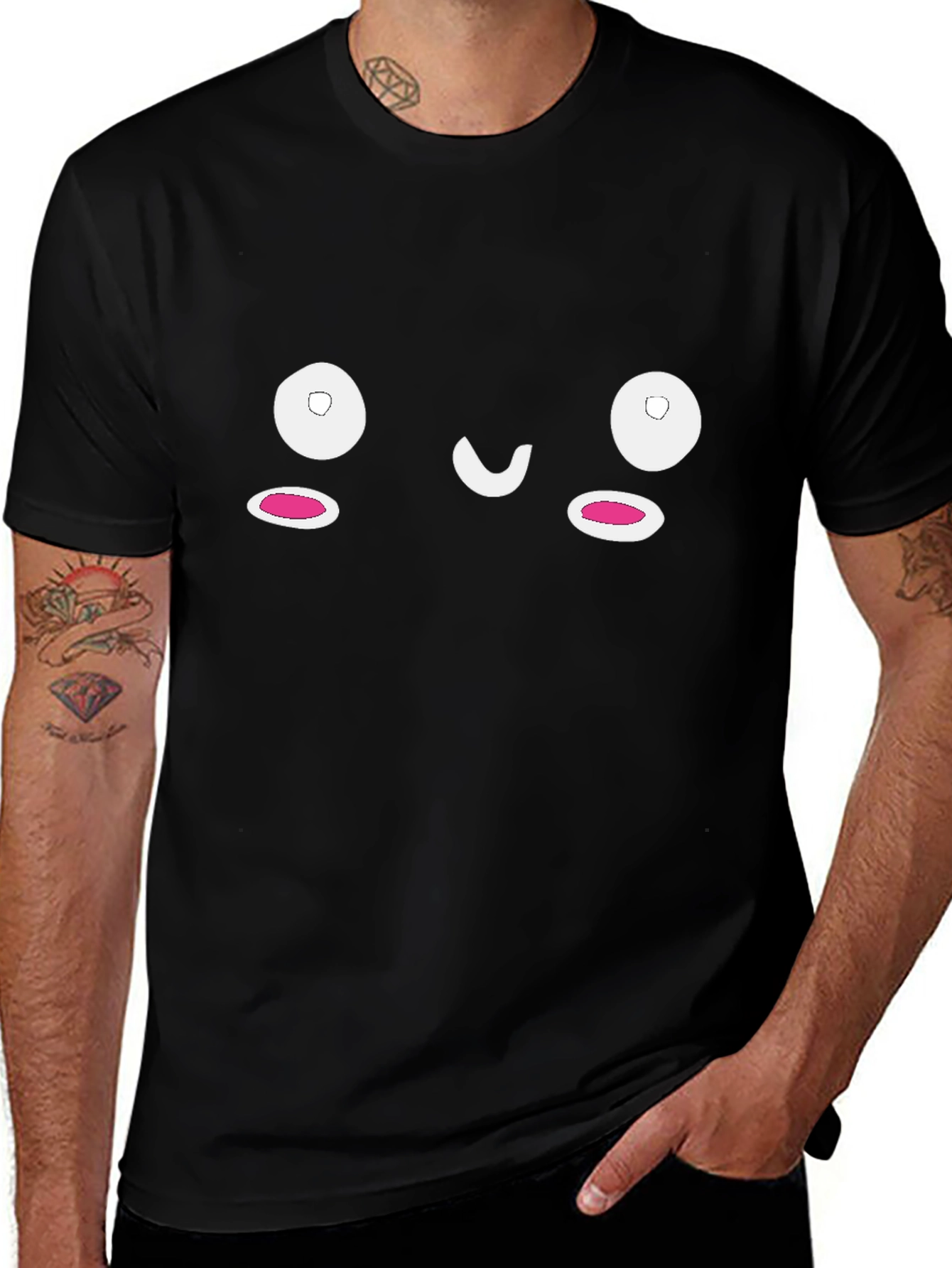 Cute Face Graphic Black T-Shirt