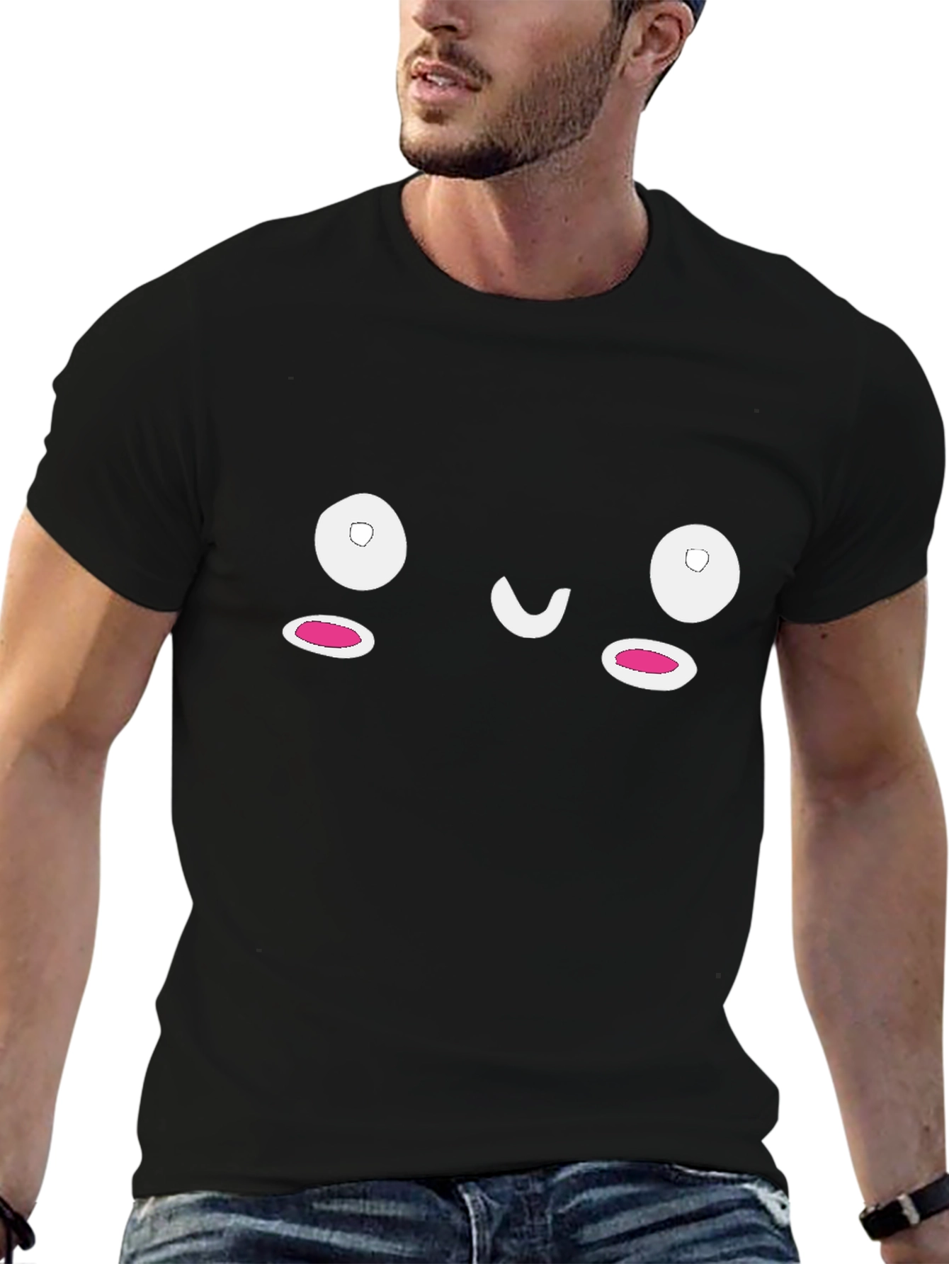 Cute Face Graphic Black T-Shirt