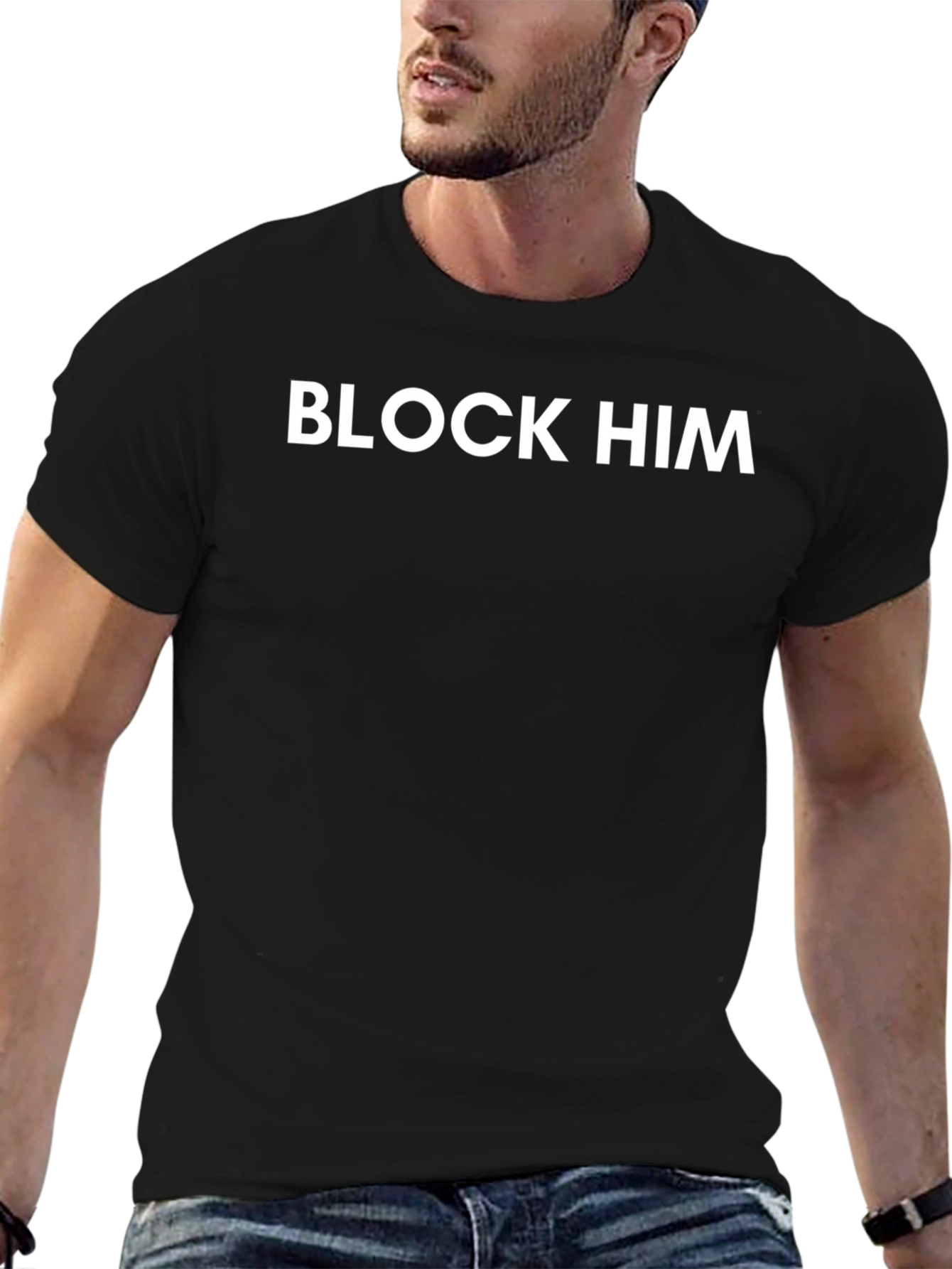 Block Him Graphic Tee - Trendy Slogan T-Shirt