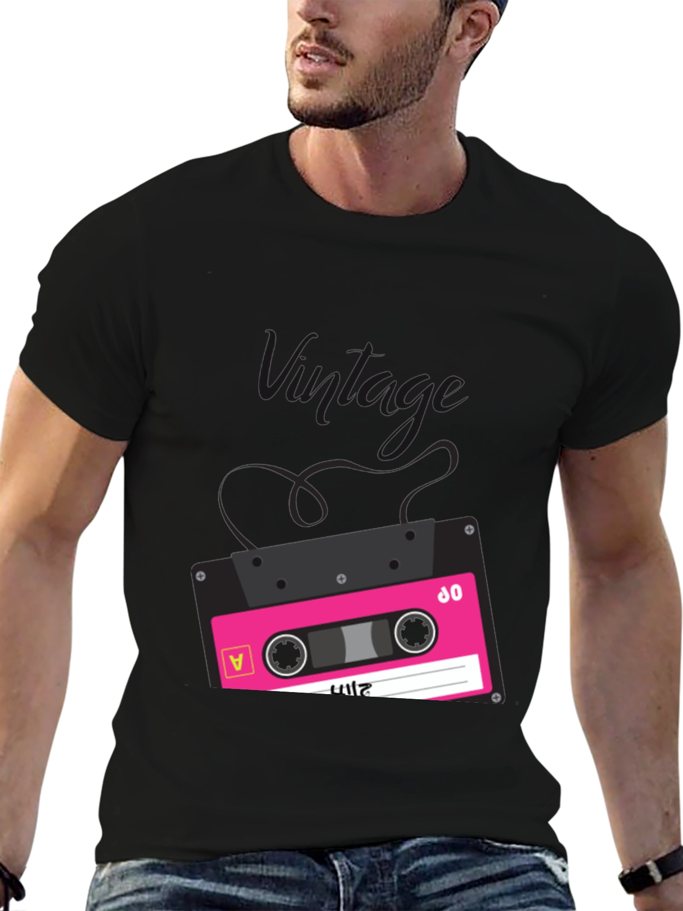 Retro Cassette Tape Graphic Tee - Black