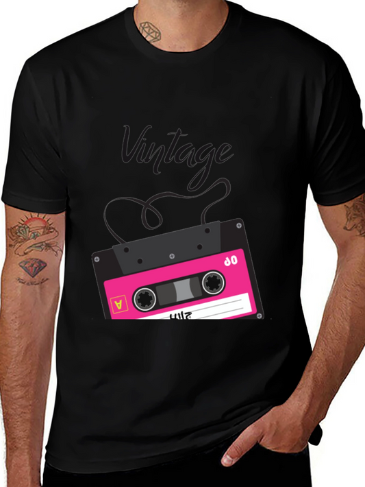 Retro Cassette Tape Graphic Tee - Black