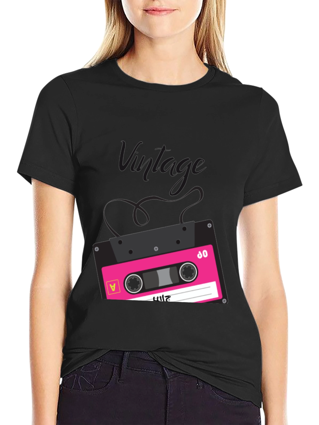 Retro Cassette Tape Graphic Tee - Black