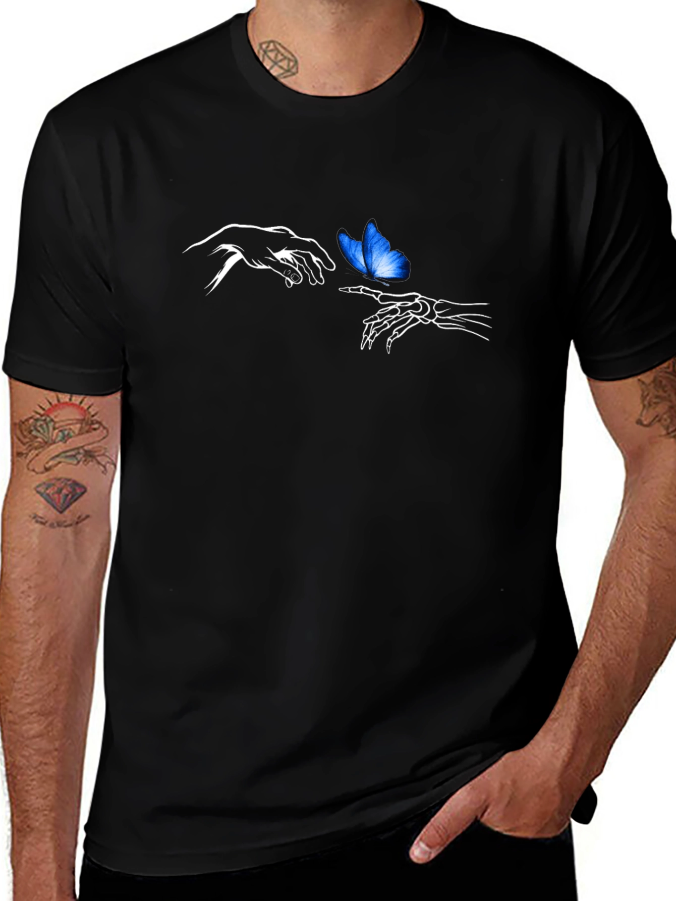 Butterfly Touch Graphic Tee - Black Cotton Casual Shirt