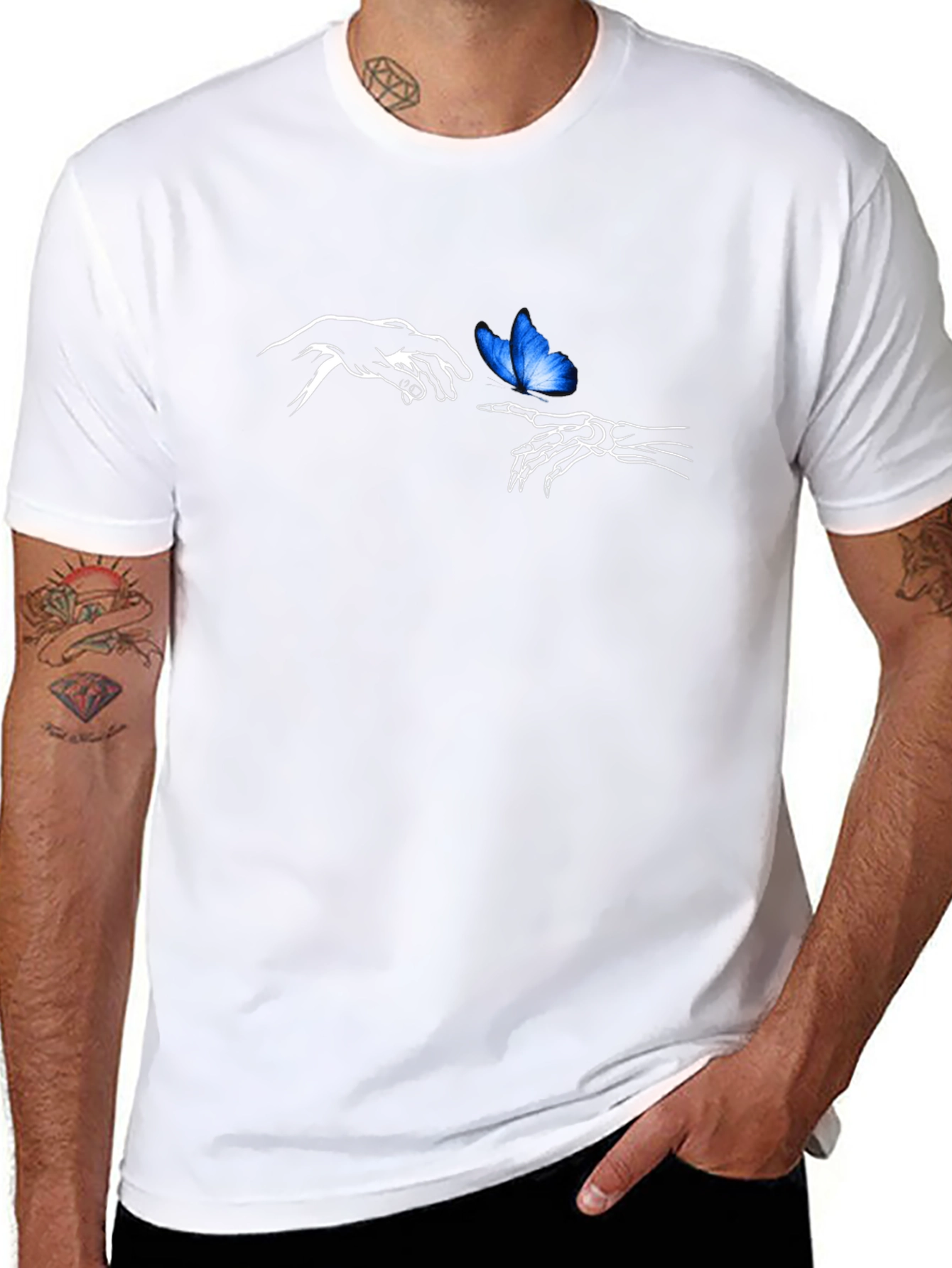 Butterfly Touch Graphic Tee - Black Cotton Casual Shirt