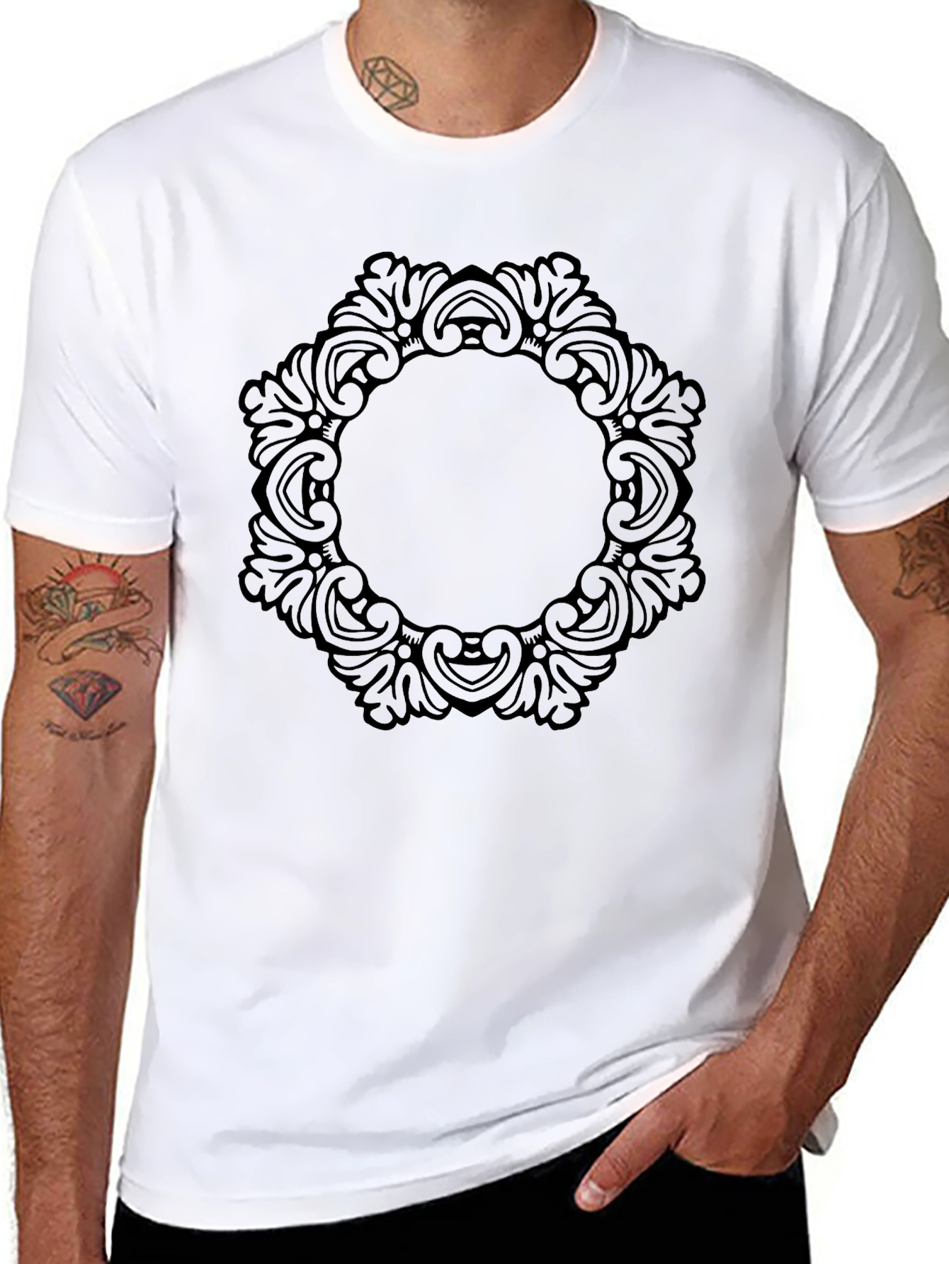 Ornate Circle Design Black T-Shirt