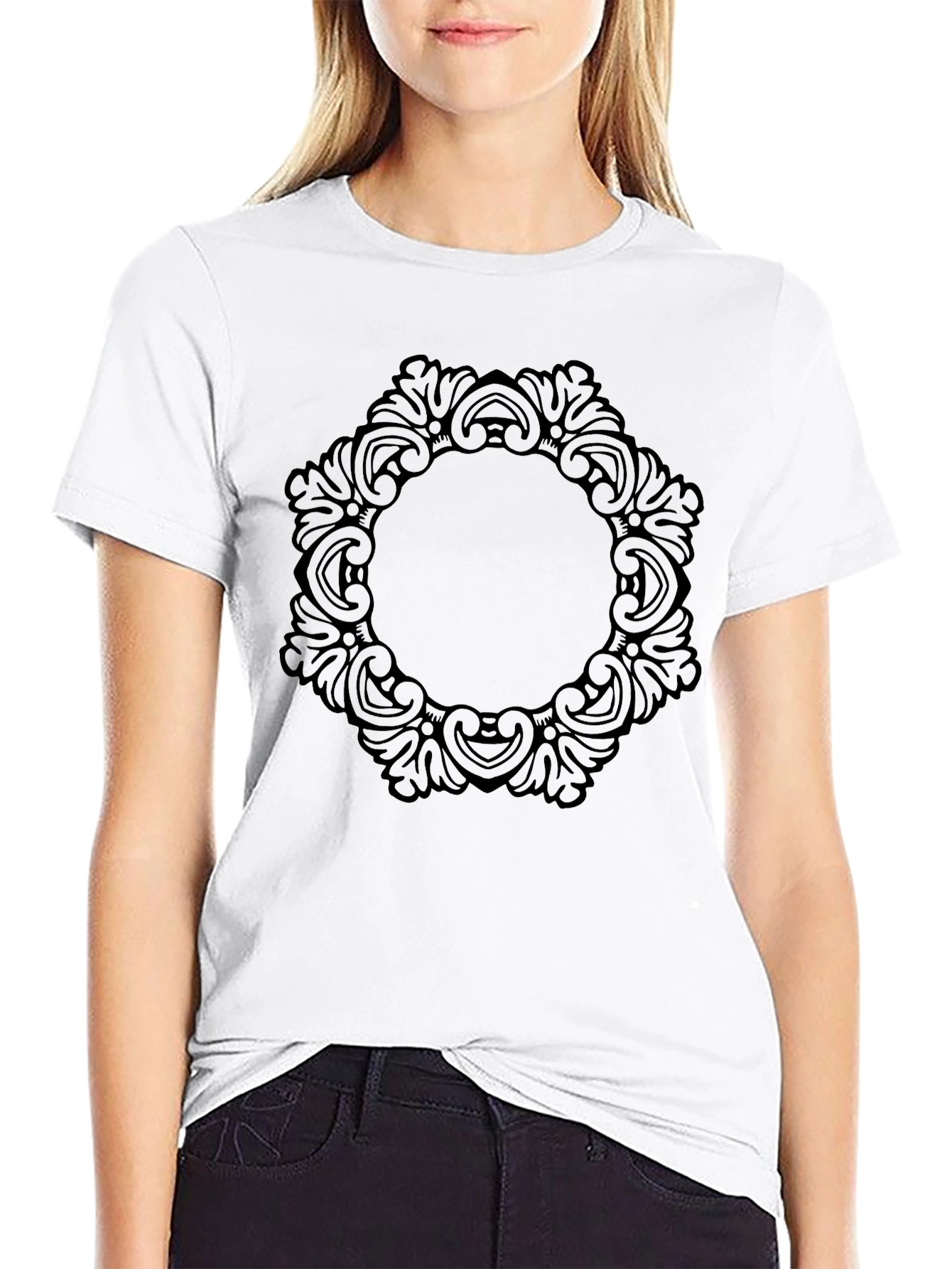 Ornate Circle Design Black T-Shirt
