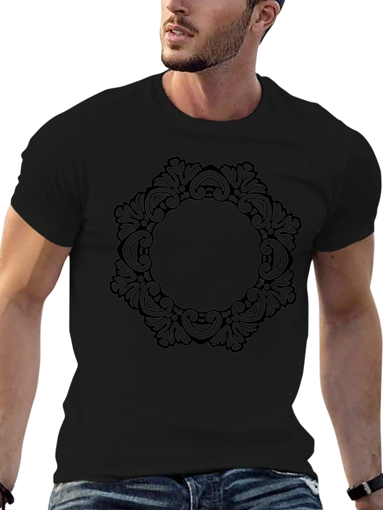 Ornate Circle Design Black T-Shirt