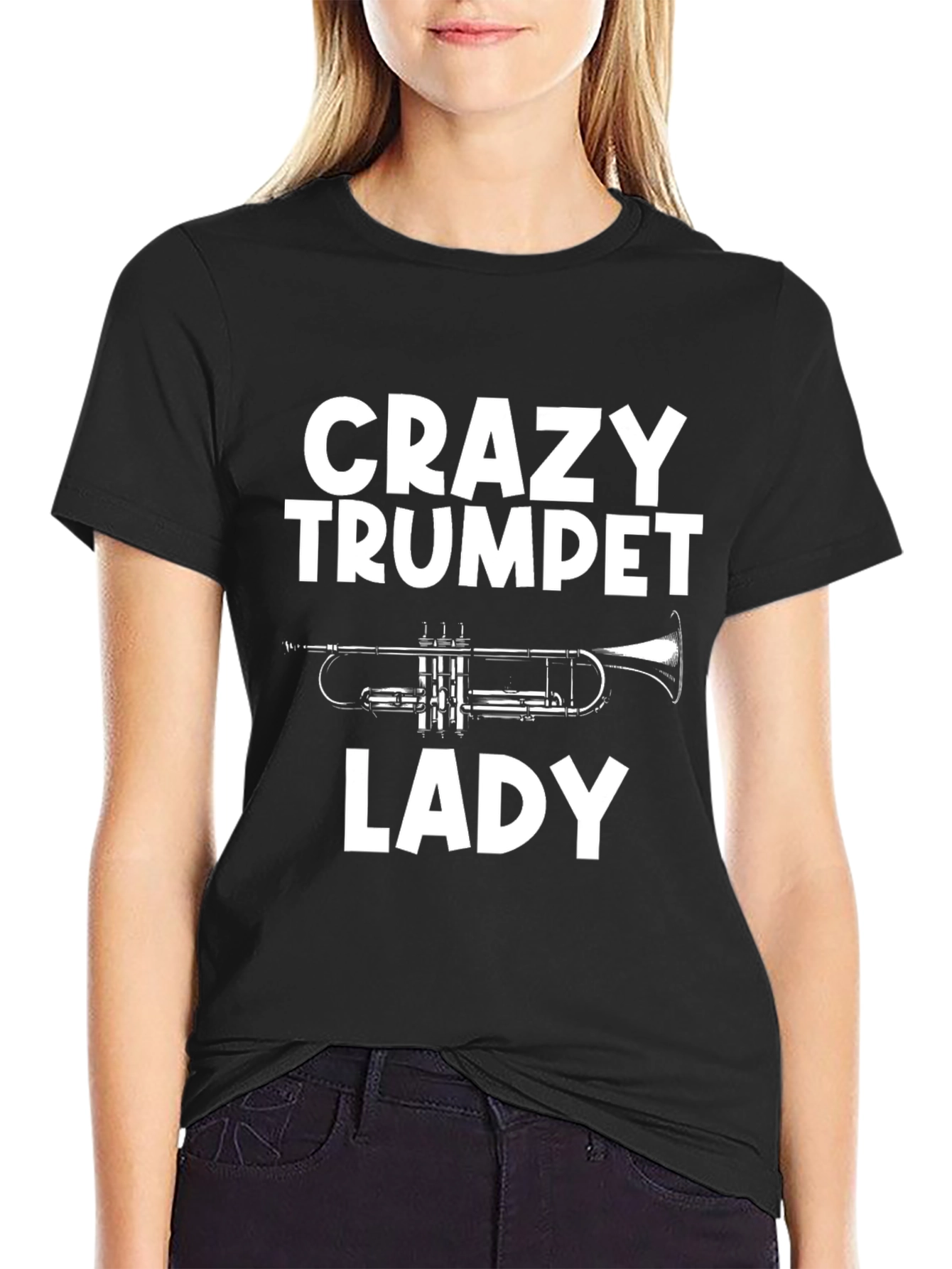 Crazy Trumpet Lady Graphic Tee - Musician T-Shirt