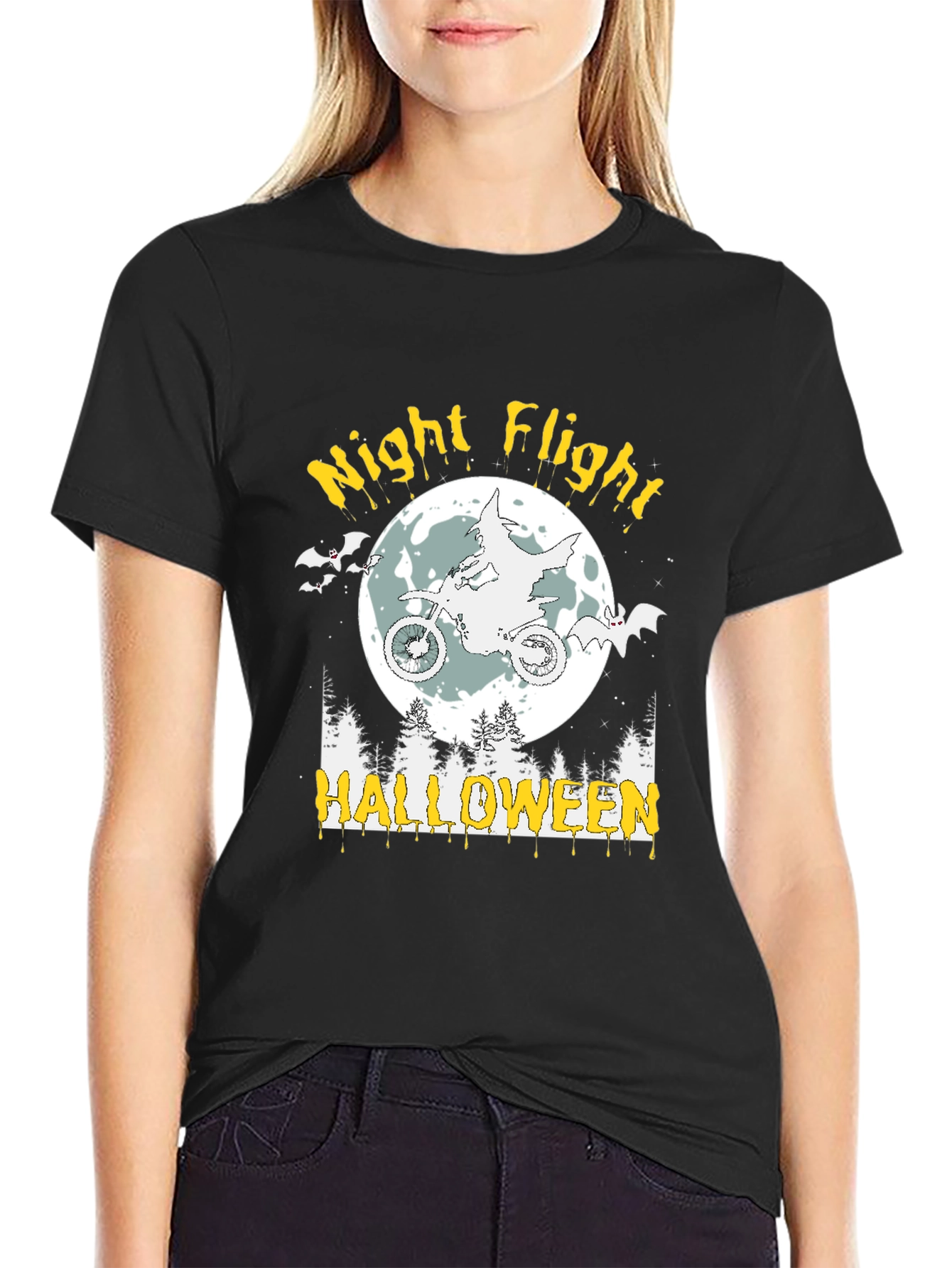 Night Flight Halloween Tee - Spooky Motorcycle Rider