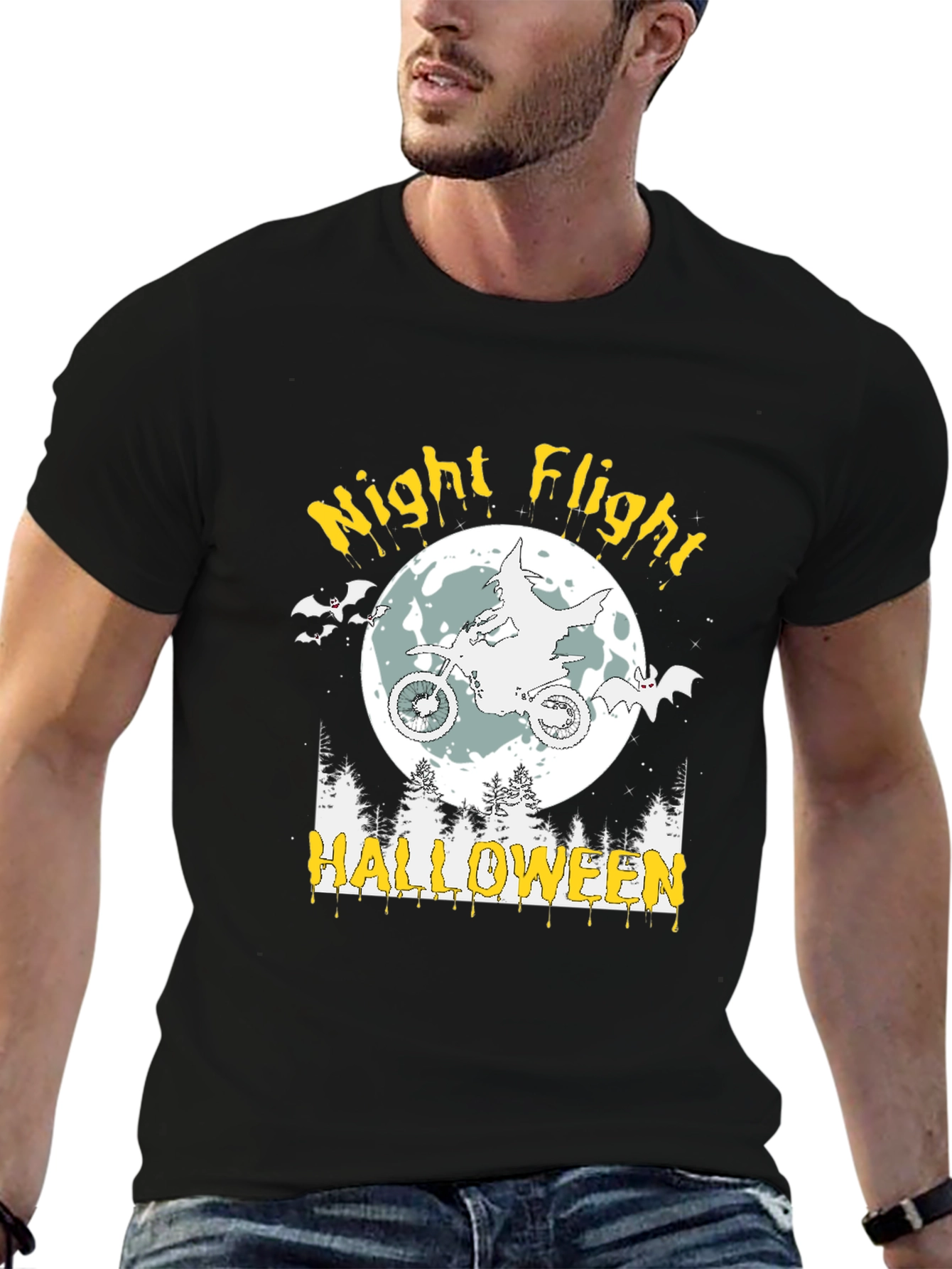Night Flight Halloween Tee - Spooky Motorcycle Rider