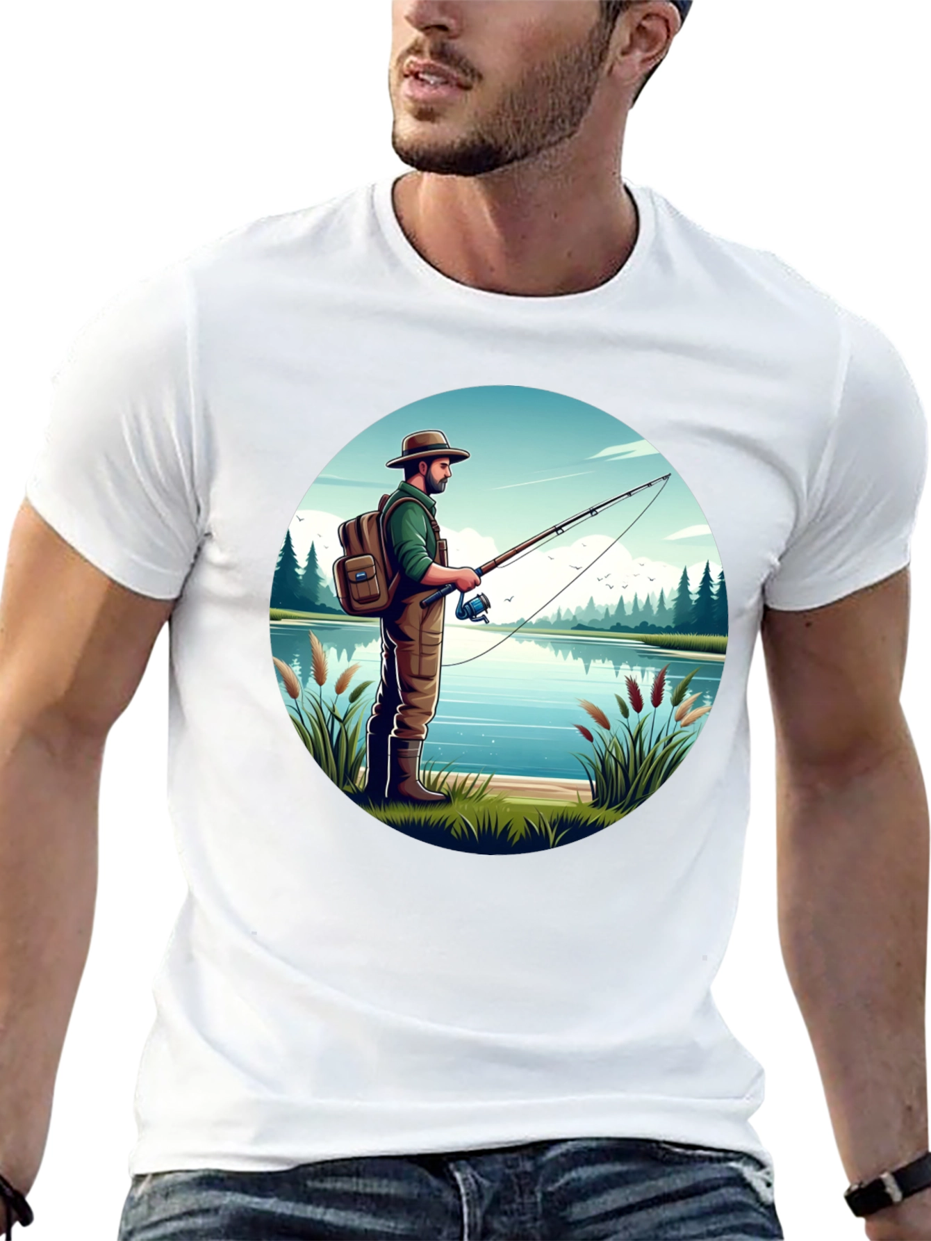 Fisherman Lake Graphic Tee - Nature Lover Shirt