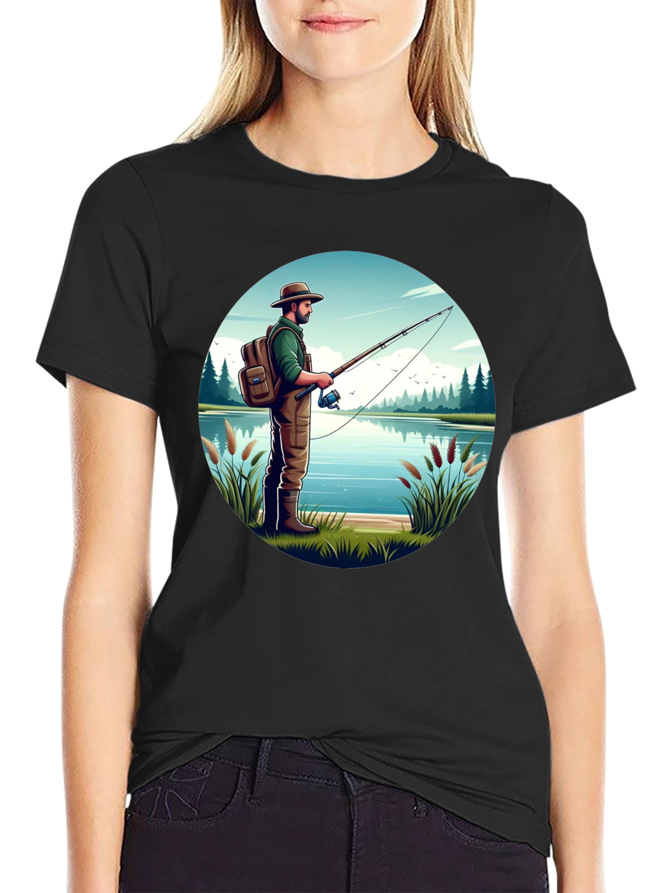 Fisherman Lake Graphic Tee - Nature Lover Shirt