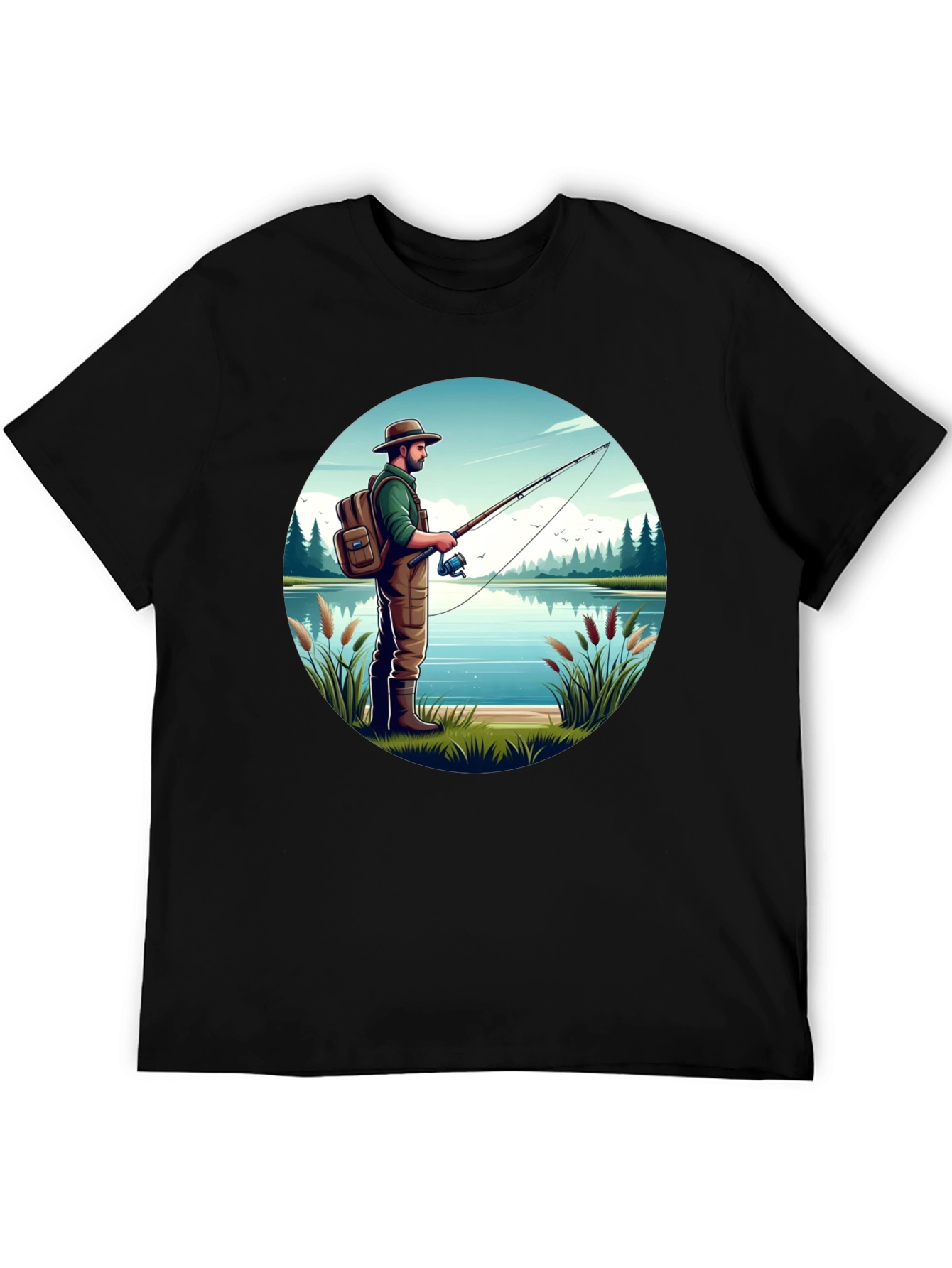 Fisherman Lake Graphic Tee - Nature Lover Shirt